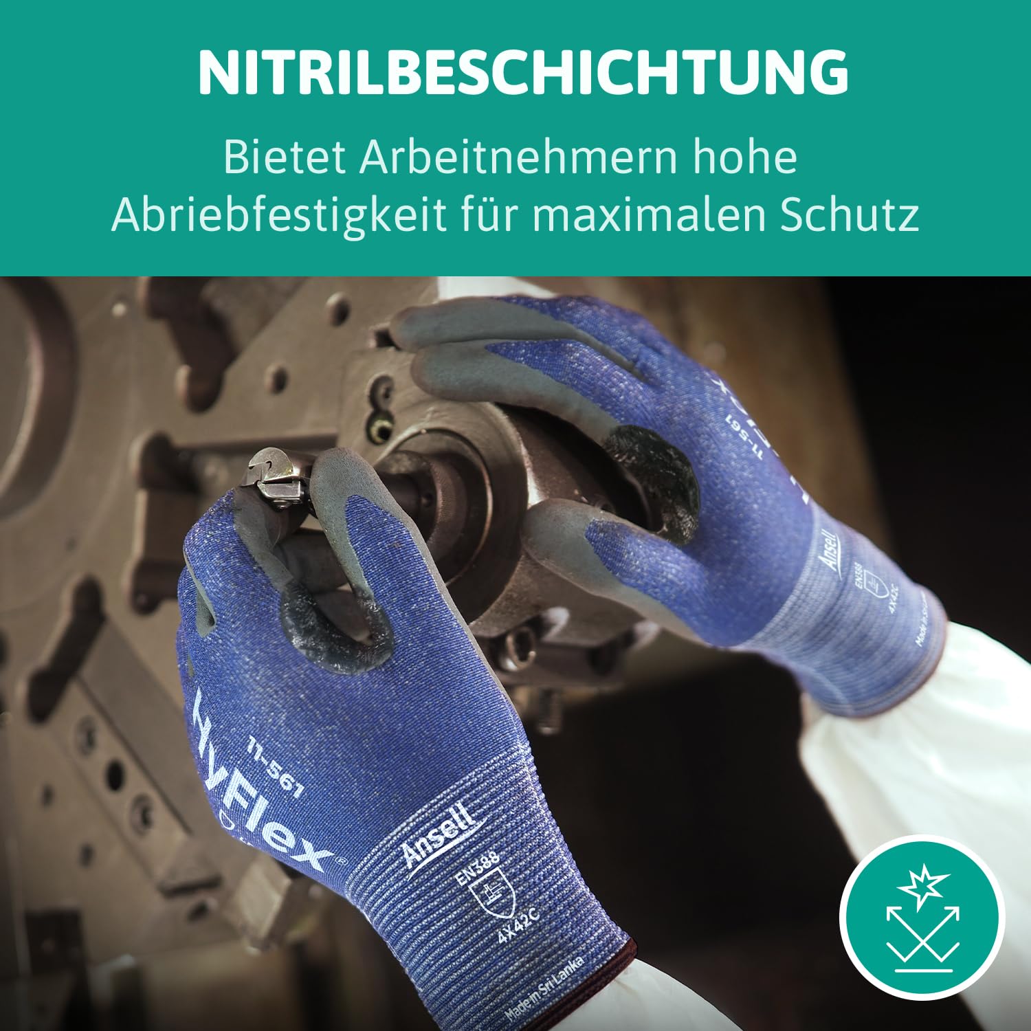 Ansell HyFlex 11-561 Schnittschutz-Handschuhe, Atmungsaktive Nitril-beschichtung, Höchste Weiterreißfestigkeit, Dünne Arbeitshandschuhe Herren Damen, Waschbare, Blau, Größe S (12 Paar)