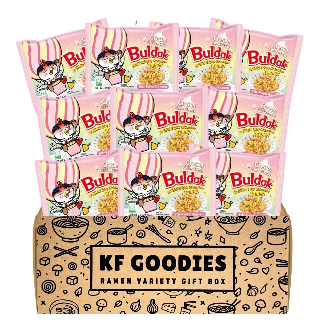 KF GOODIES Korean Ramen Variety Pack Gift Box (10 Count) – Spicy Buldak Noodle Assortment for Birthdays, College Care Packages, Office Snacks, and Gift Baskets