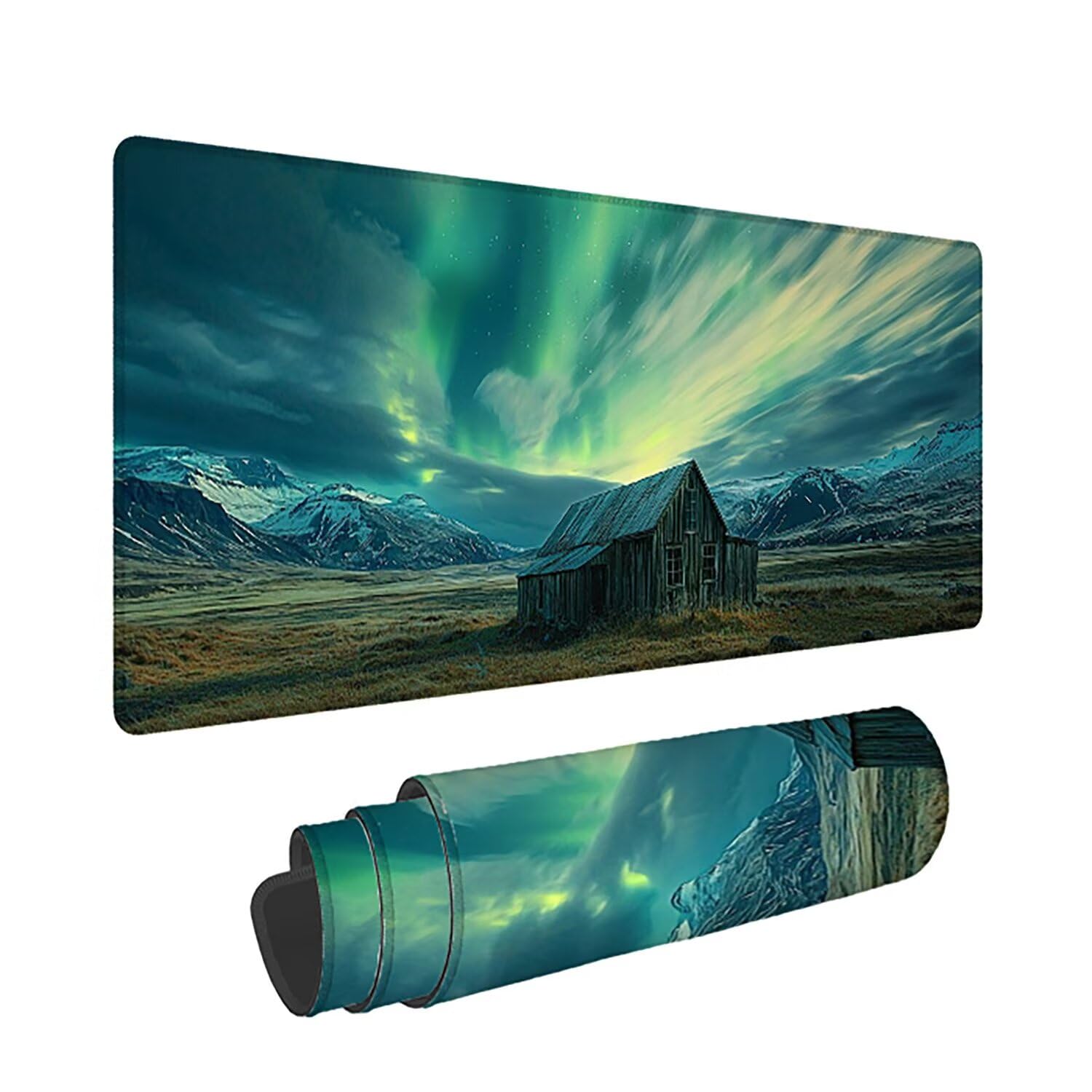 Podkładka pod mysz XXL Aurora Boreales - 1400x600x3mm - krajobrazowa duża mata na biurko z przeszytymi krawędziami i antypoślizgowa wodoodporna do komputera, przenośna poprawia precyzję i szybkość