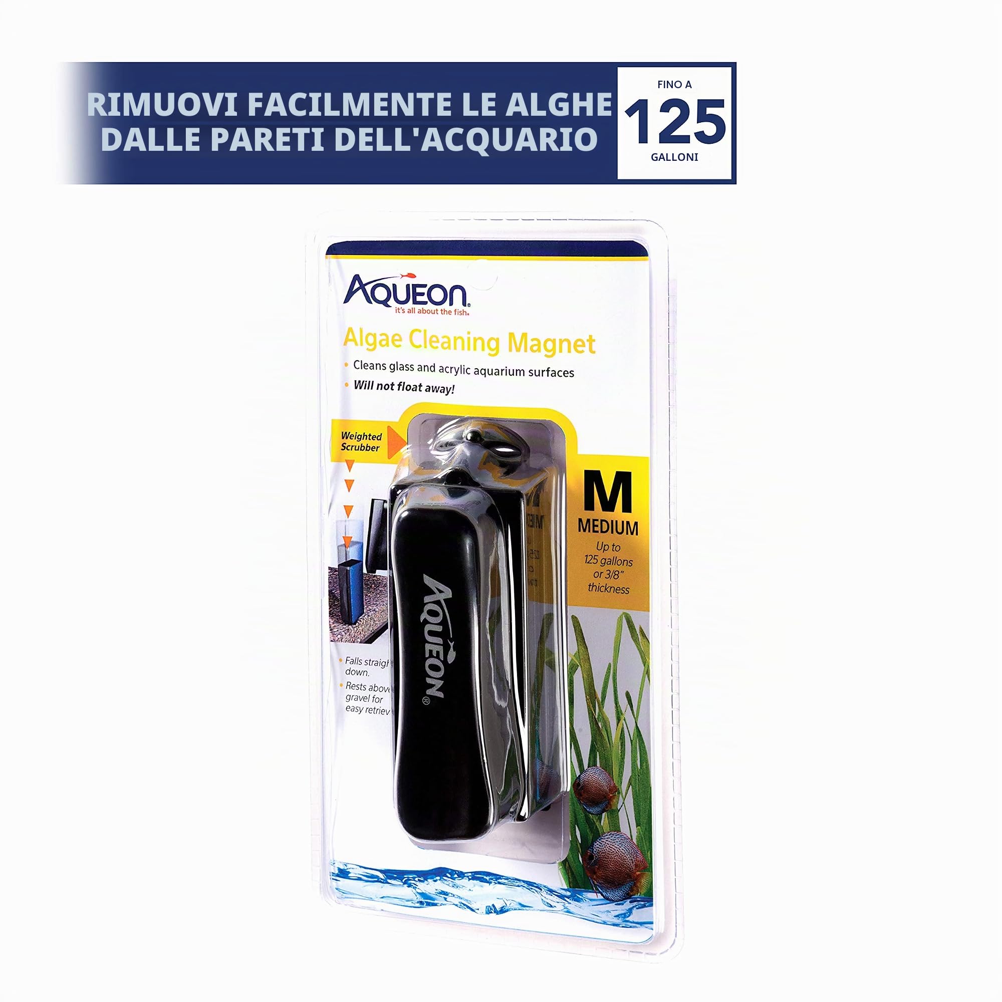 Aqueon Raschietto per alghe dell'acquario, magneti per la pulizia dell'acquario, per vetro/acrilico, medio