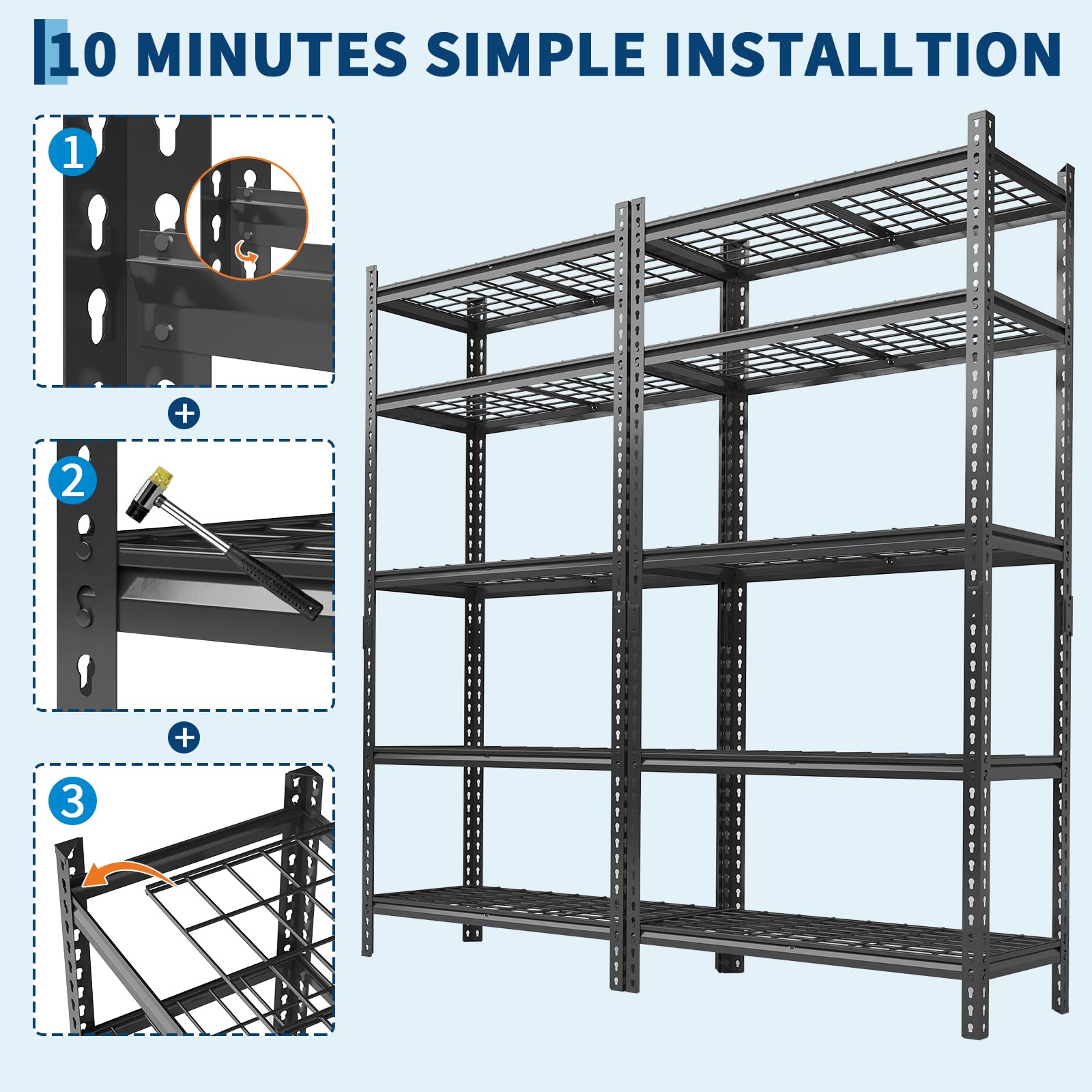 Scaffalatura per garage, 997,9 kg, regolabile, in metallo, resistente, a 5 ripiani, per garage, cucina, dispensa, magazzino, cantina, 91,4 x 40,6 x 182,9 cm (larghezza x profondità x altezza