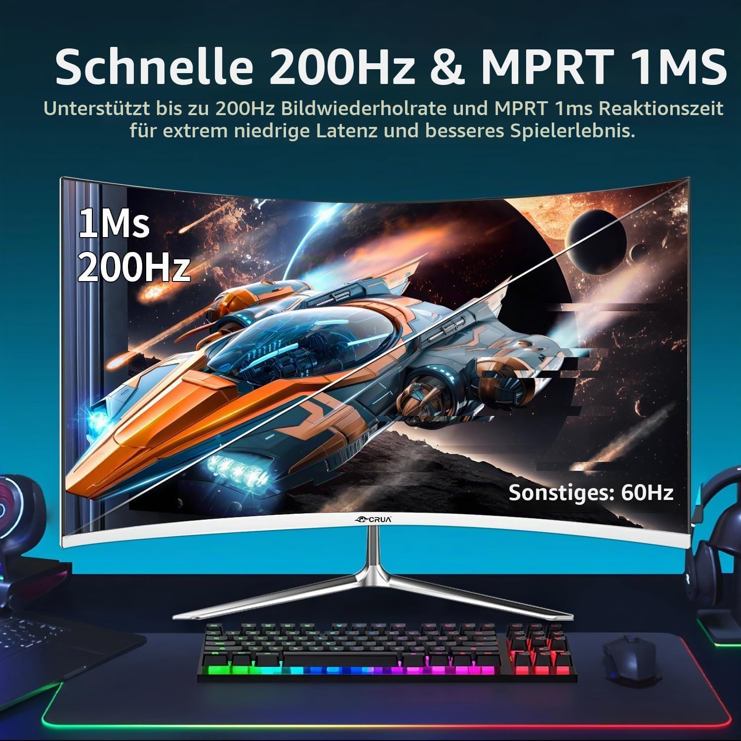 CRUA 27'' Curved Gaming-Monitor, FHD 1080p