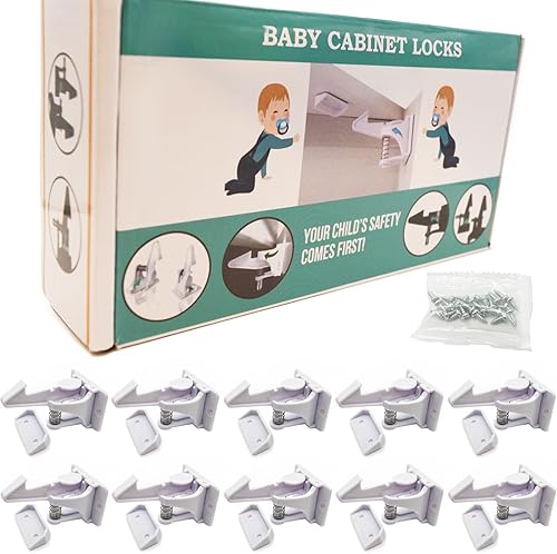 (10 unidades) mejorados invisibles para seguridad de bebé, cerraduras de pestillo de seguridad para bebé, no requiere herramientas ni taladros para