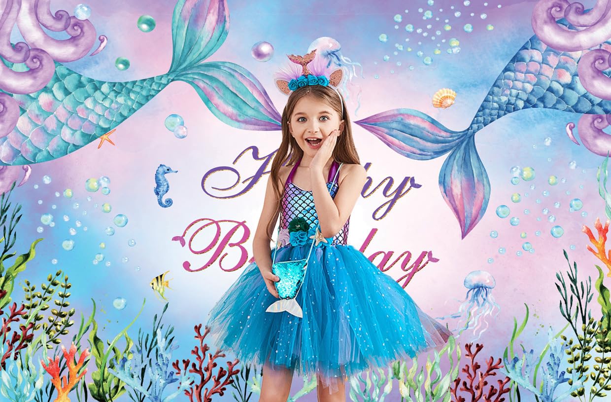 AIIKES Meerjungfrau Geburtstag Hintergrund – 1,8 X 1,2 M Vinyl, Mit "Happy Birthday" Aufschrift, Für Fotografie & Party