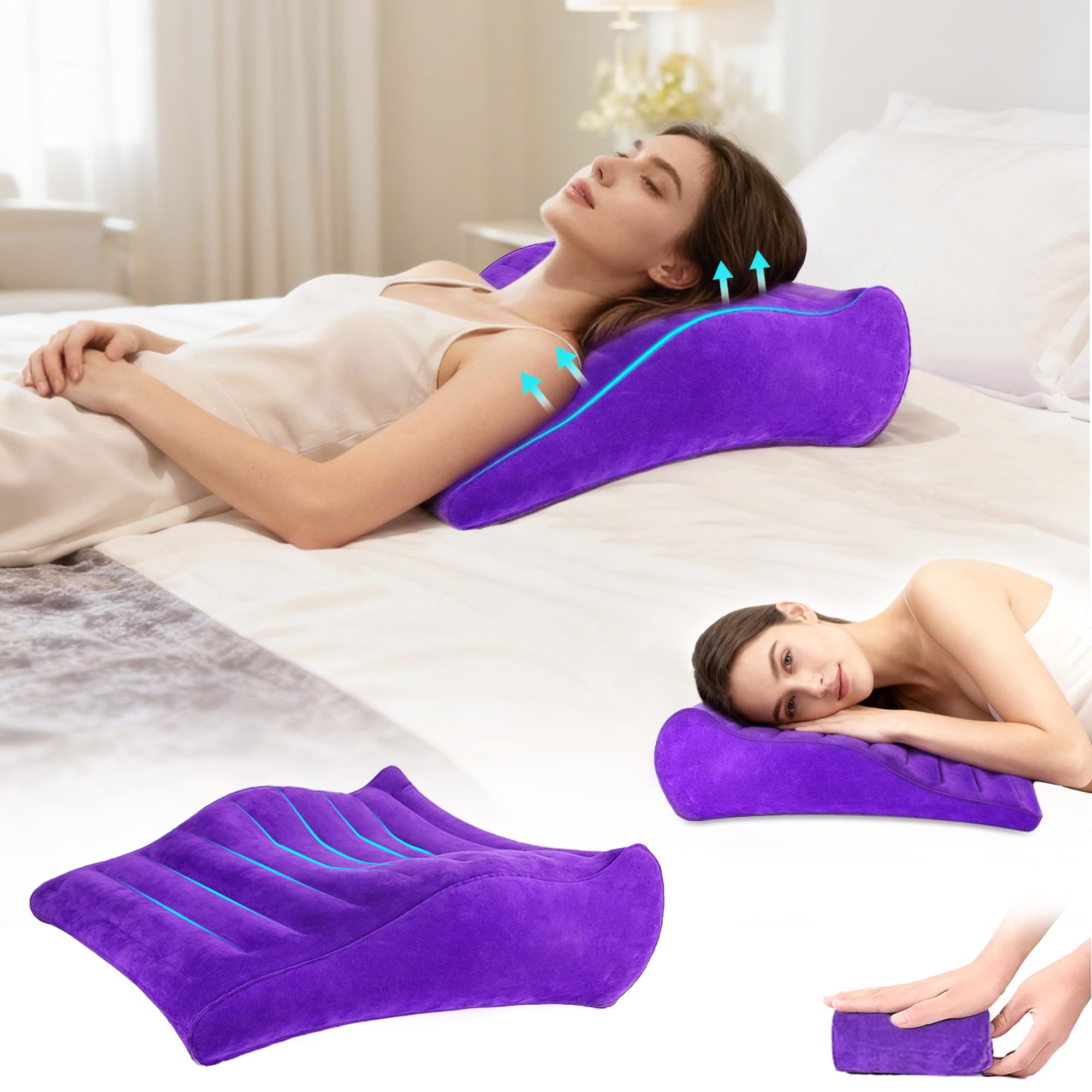 Photo 1 of Opertam Inflatable Wedge Pillow for Traveling, Lightweight Wedge Pillow for Acid Reflux Relief, Portable Pillow Wedges for Sleeping, Blow Up Travel Pillow for Camping, Back Lumbar Support