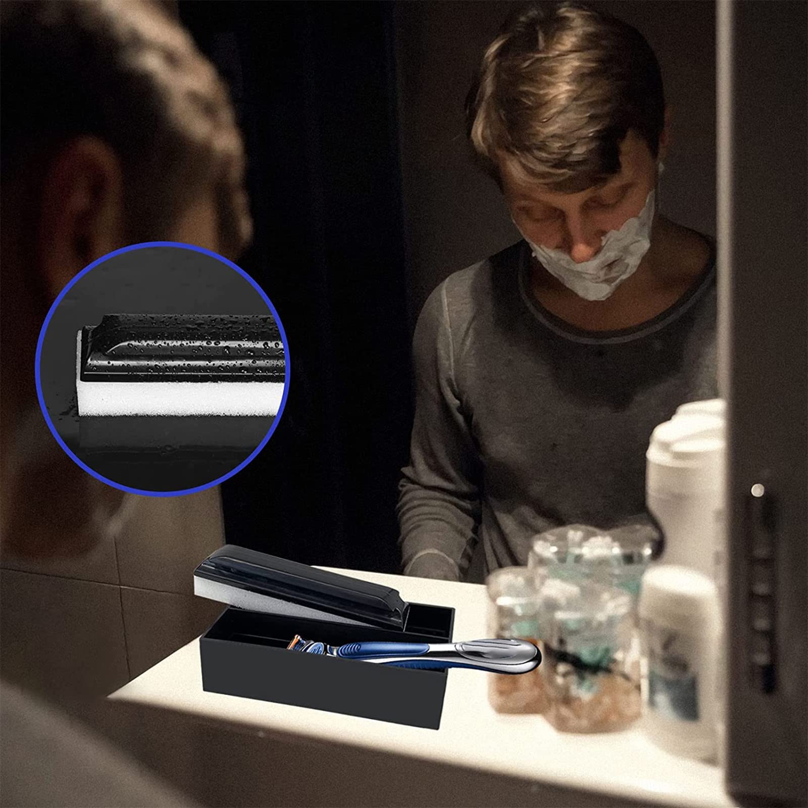 Ensemble d'outils de nettoyage et de support de barbe – 1 barre de nettoyage de barbe de taille originale et 1 support de barre de nettoyage de barbe