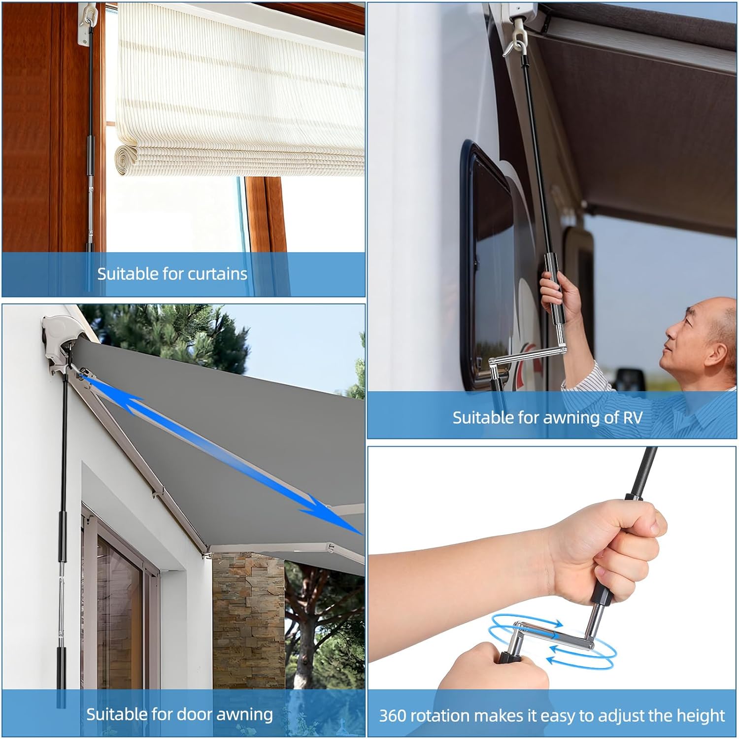 Totority 27.16-Inch Manual Awning Crank Handle Universal Rv Shade Canopy Replacement Wand Outdoor Foldable Steel Rod for Retractable Awnings