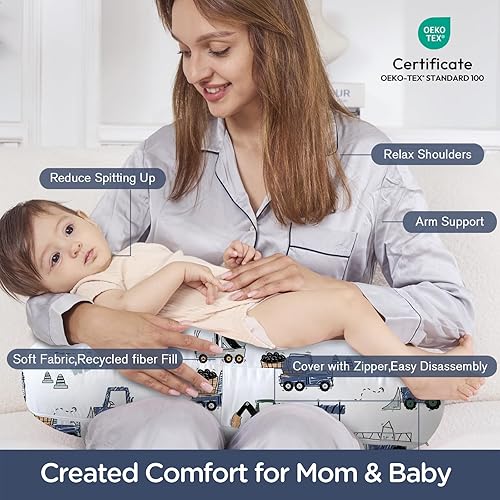 Vista 147 de Little Grape Land - Almohada de lactancia para bebés, de apoyo, alimentación con biberón, tiempo boca abajo, con funda lavable a máquina y relleno