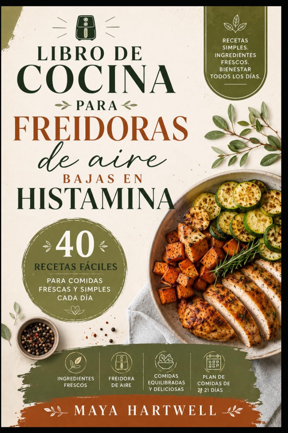 LIBRO DE COCINA PARA FREIDORAS DE AIRE BAJAS EN HISTAMINA: Recetas saludables y sencillas para el día a día con freidora de aire, comidas rápidas, ingredientes frescos y un plan de comidas de 21 días