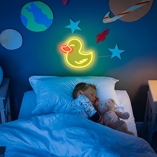 Miniatura 6 de Bonuci Letrero de neón de pato para baño, lámpara de luz nocturna de pato amarillo, regalo para amantes de patos, luz LED, funciona con USB,
