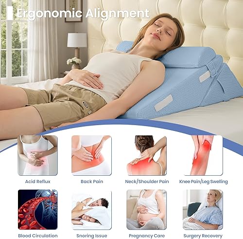 Miniatura 6 de Sasttie Juego de 2 almohadas de cuña para después de la cirugía, 2 almohadas de cuña ajustables con cojín de espuma viscoelástica para el cuello -