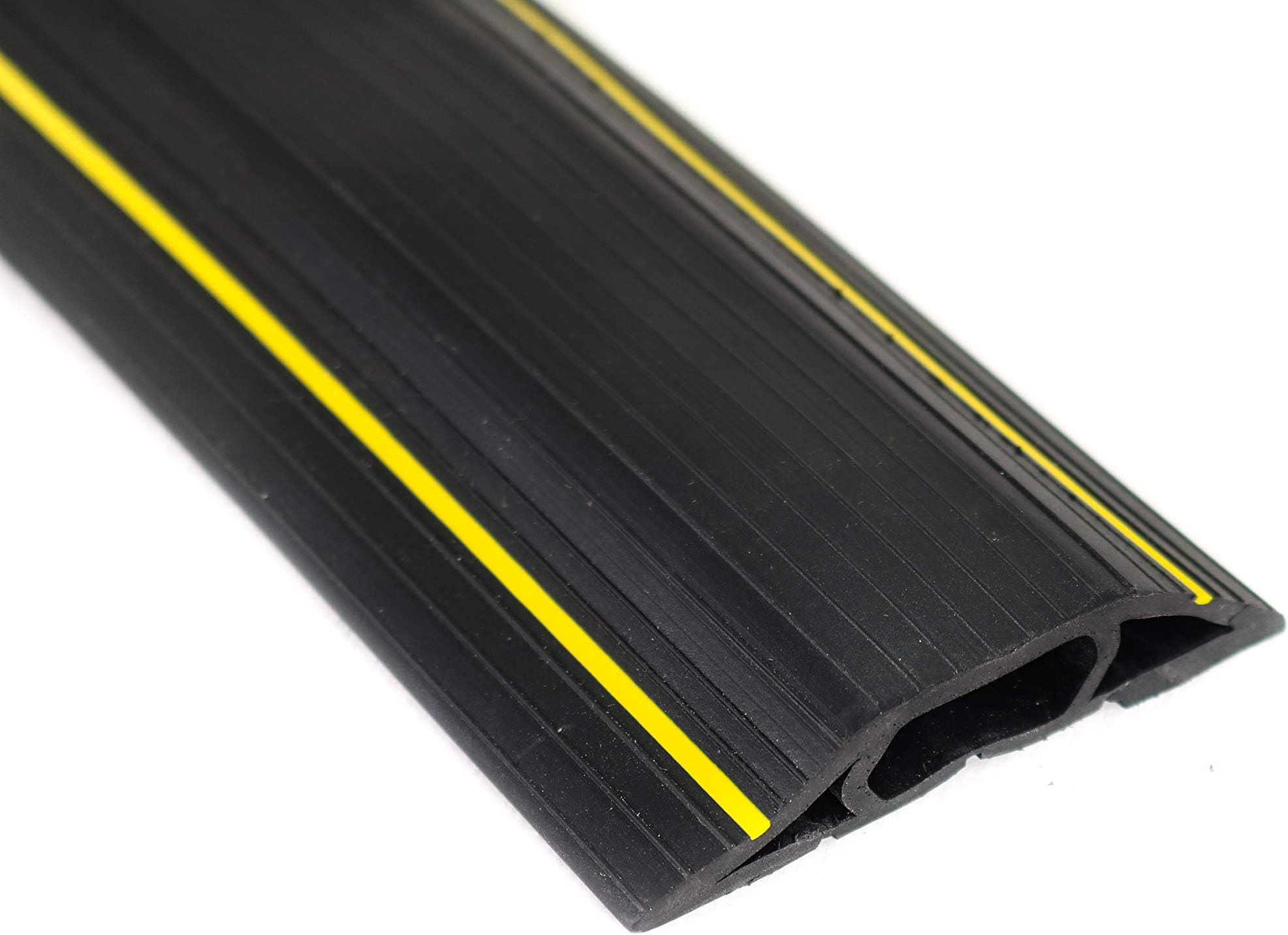Vineto Floor Cord Protector 6.5 Ft Black PVC Heavy Duty 3 Channel Raceway to Cover and Conceal Cables and Wires for Indoor and Outdoor Offices, Garages, Concerts, Warehouses