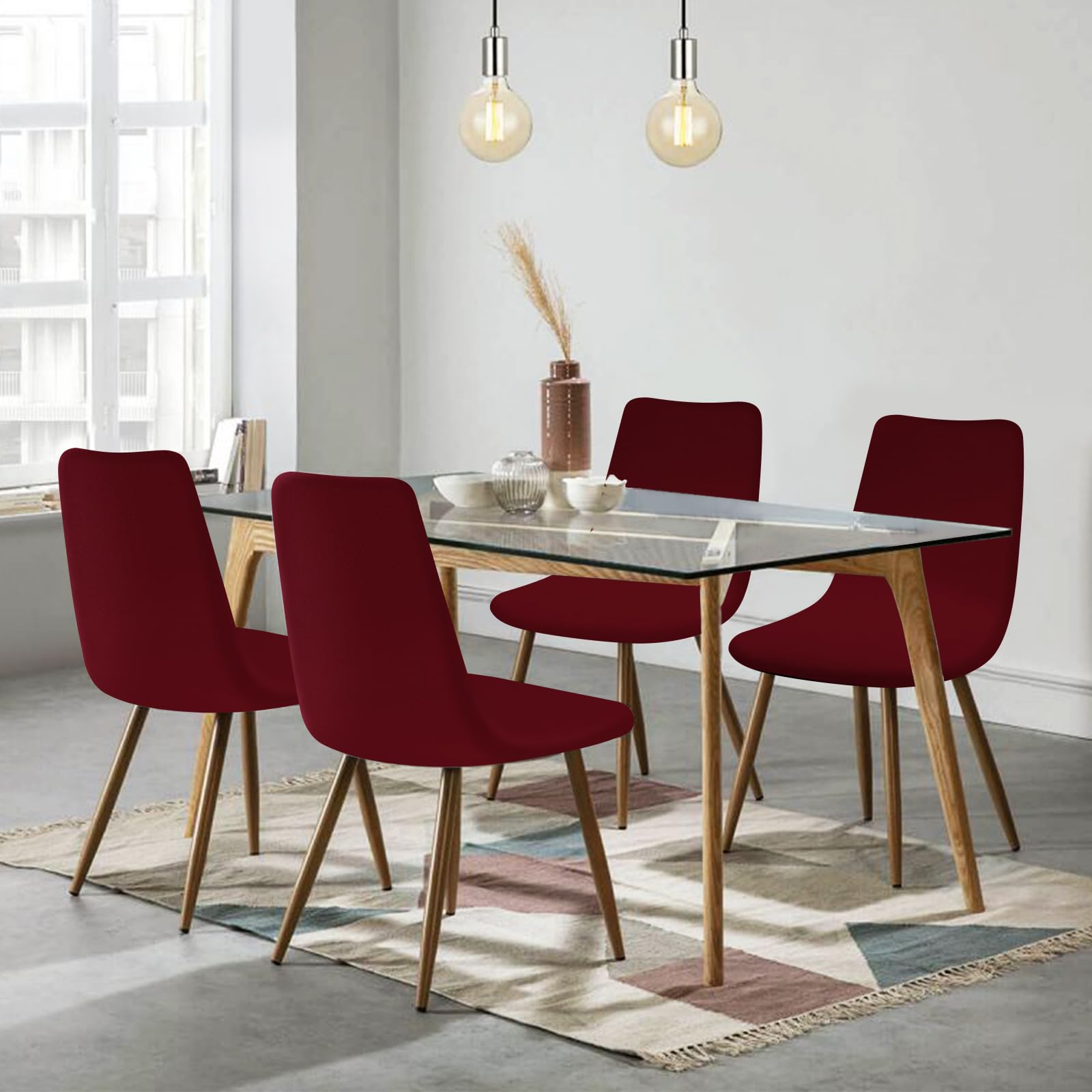 FIGOOO Coprisedie Elasticizzati con Schienale 6 Pezzi Fodere per Sedia Scandinavo Coprisedia con Schienale Rotondo Coprisedia Ufficio Universale Coprisedia da Cucina per Sala da Pranzo,Borgogna