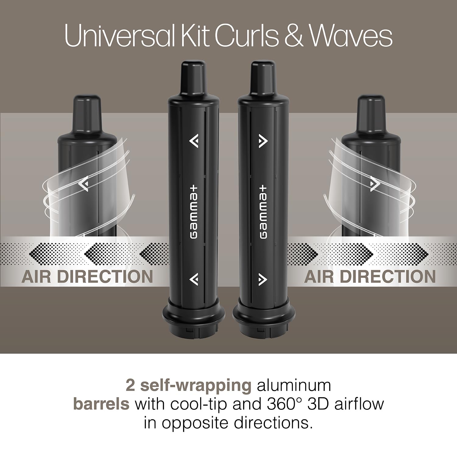 Gamma+ Set Arricciacapelli Universal Kit Curls & Waves | 2 Cilindri Autoavvolgenti per Ricci e Onde | Compatibile con Asciugacapelli Gamma+ | Tecnologia Airflow 3D 360° | Controllo del Calore