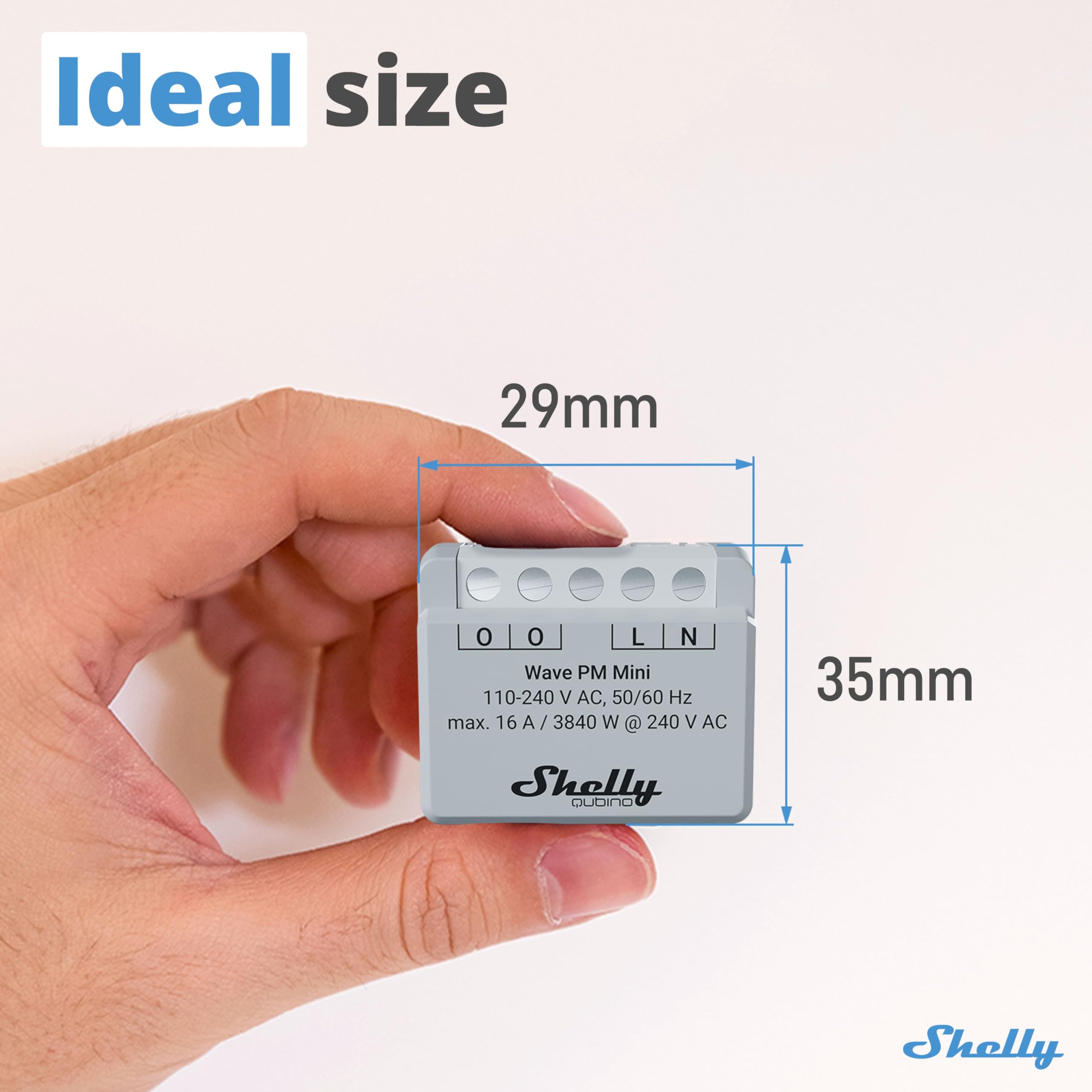 Shelly Wave PM Mini - Compteur d'énergie connecté Z-Wave, 1 canal - 16A 240 V AC, Mesure de consommation à distance par app, Actions URL & Scènes intelligentes, Passerelle Z-Wave requise
