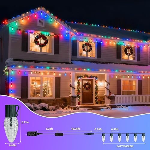 Miniatura 6 de Luces de Navidad inteligentes C9 RGB, 66 pies, 100 luces LED para árbol de Navidad con sincronización de música controlada por aplicación,