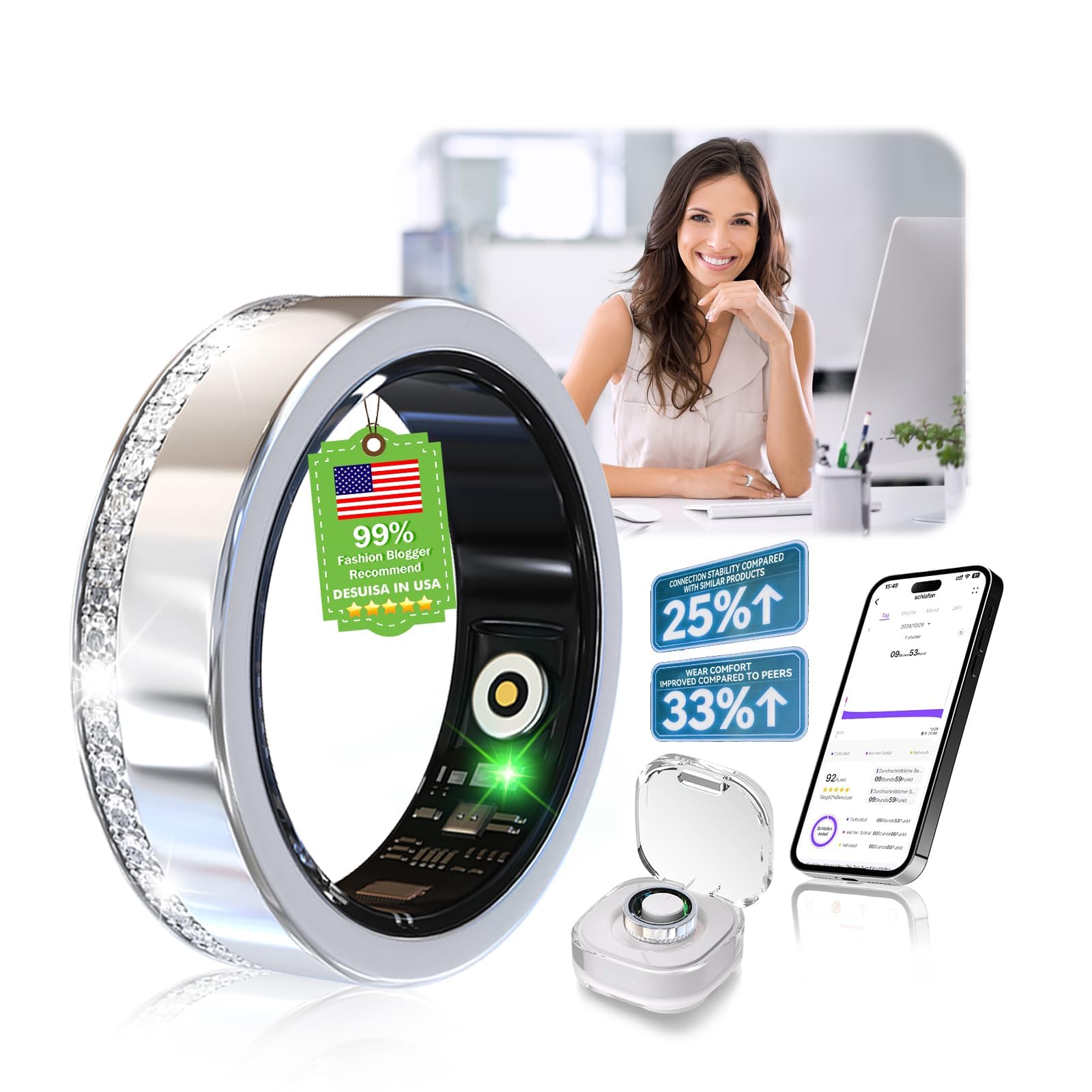 10 Gen Diamond Smart Ring and Wireless Charging Case【Industry Ranking No.1 – 0 Measurement Error】 2026 Smart Ring for Women & Men for Sleep Tracking Wearable Device,Fitness Ring 7#-image-30