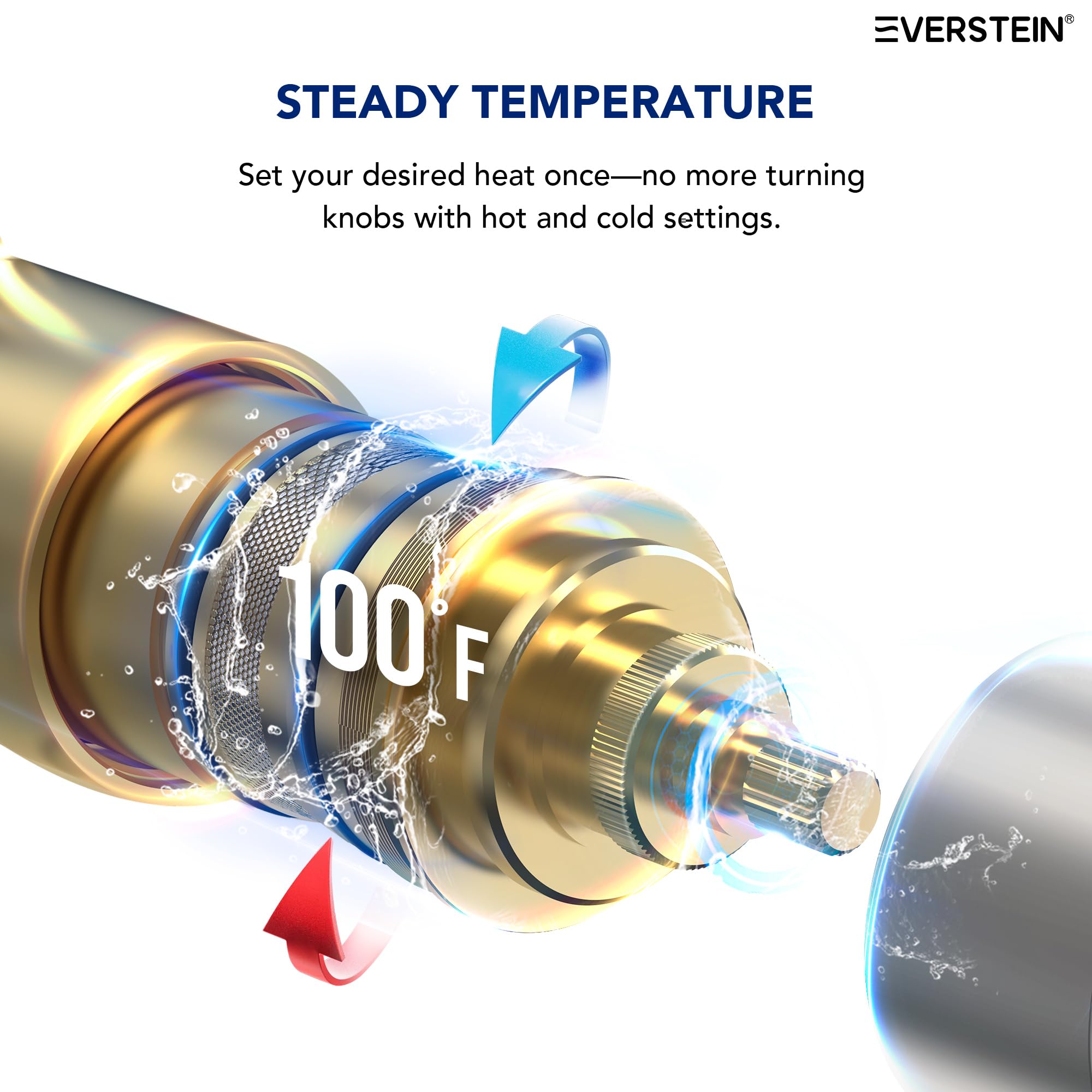 Everstein Deckenmontage Regenduscharmatur – Thermostatisch, 30,5 Cm, Mit Handbrause & Regenduschkopf (gebürstetes Nickel)