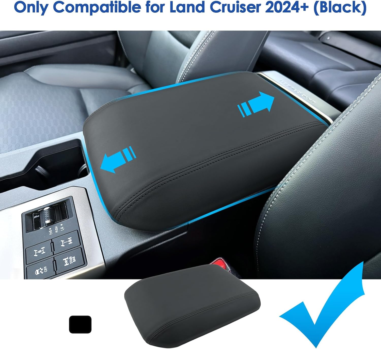 2024 2025 2026 Land Cruiser Center Console Cover, of Sliding Installation, Durable&Comfy Microfiber Leather Armrest Cover 2026 2025 Land Cruiser Interior Accessories