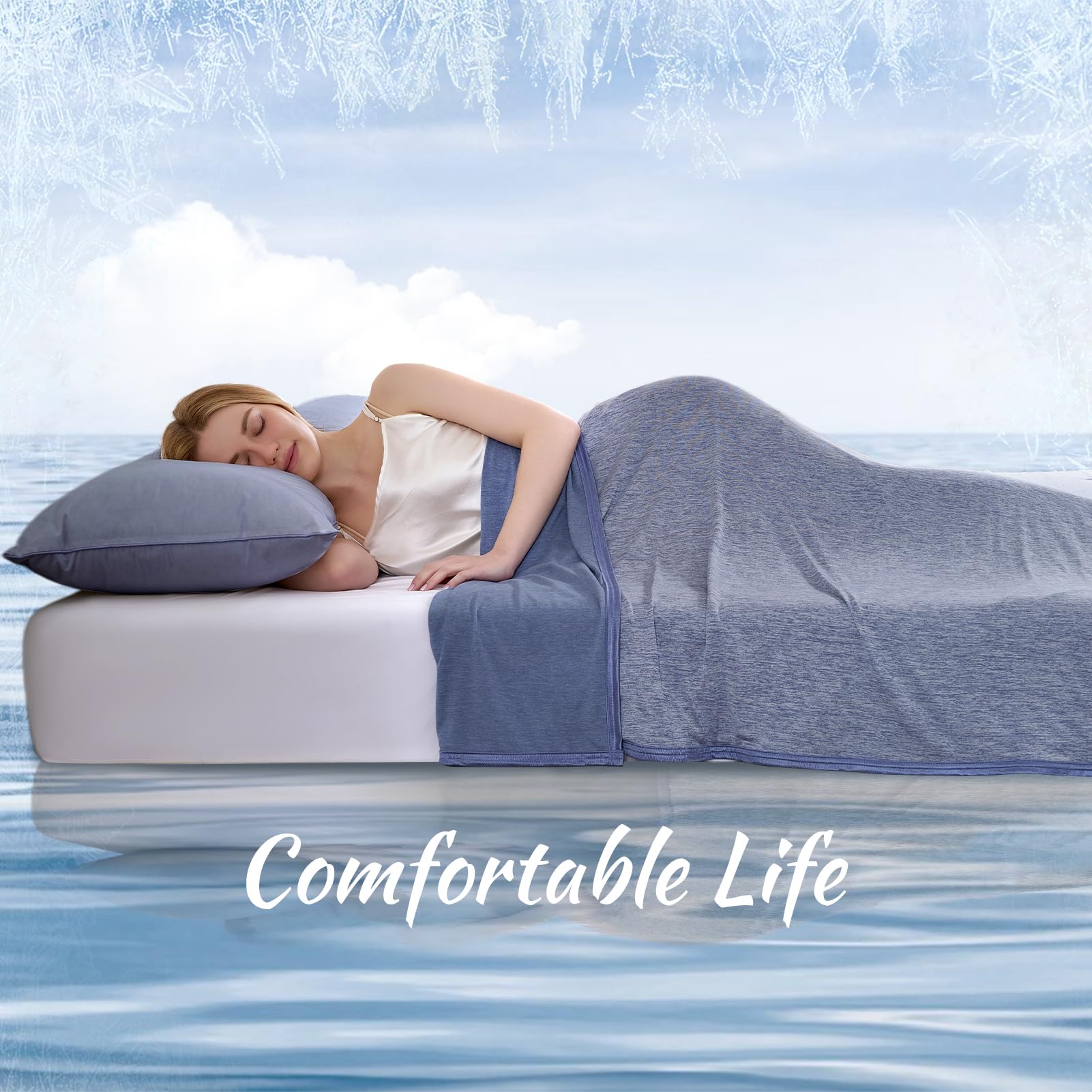 CHOSHOME Manta Verano con Fibra de Enfriamiento Japonesa ARC-Chill, Q-MAX 0.45 Manta Fina para Sofá o Cama Alivia Sudor y Mejora Calidad de Sueño 200 * 220CM Azul