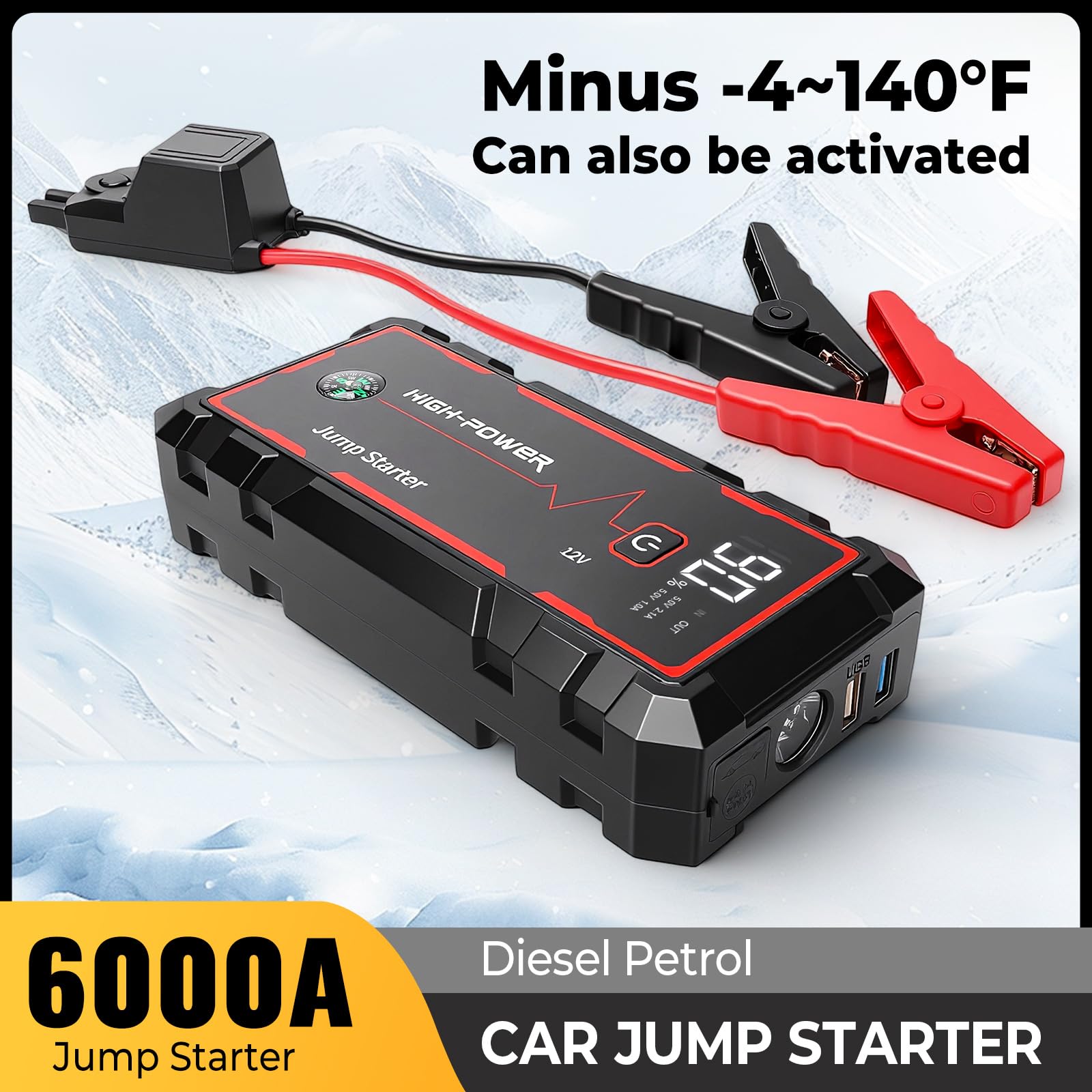 Booster Batterie Voiture 6000A avec Gonfleur 150PSI,10L Essence,8L Diesel (1)