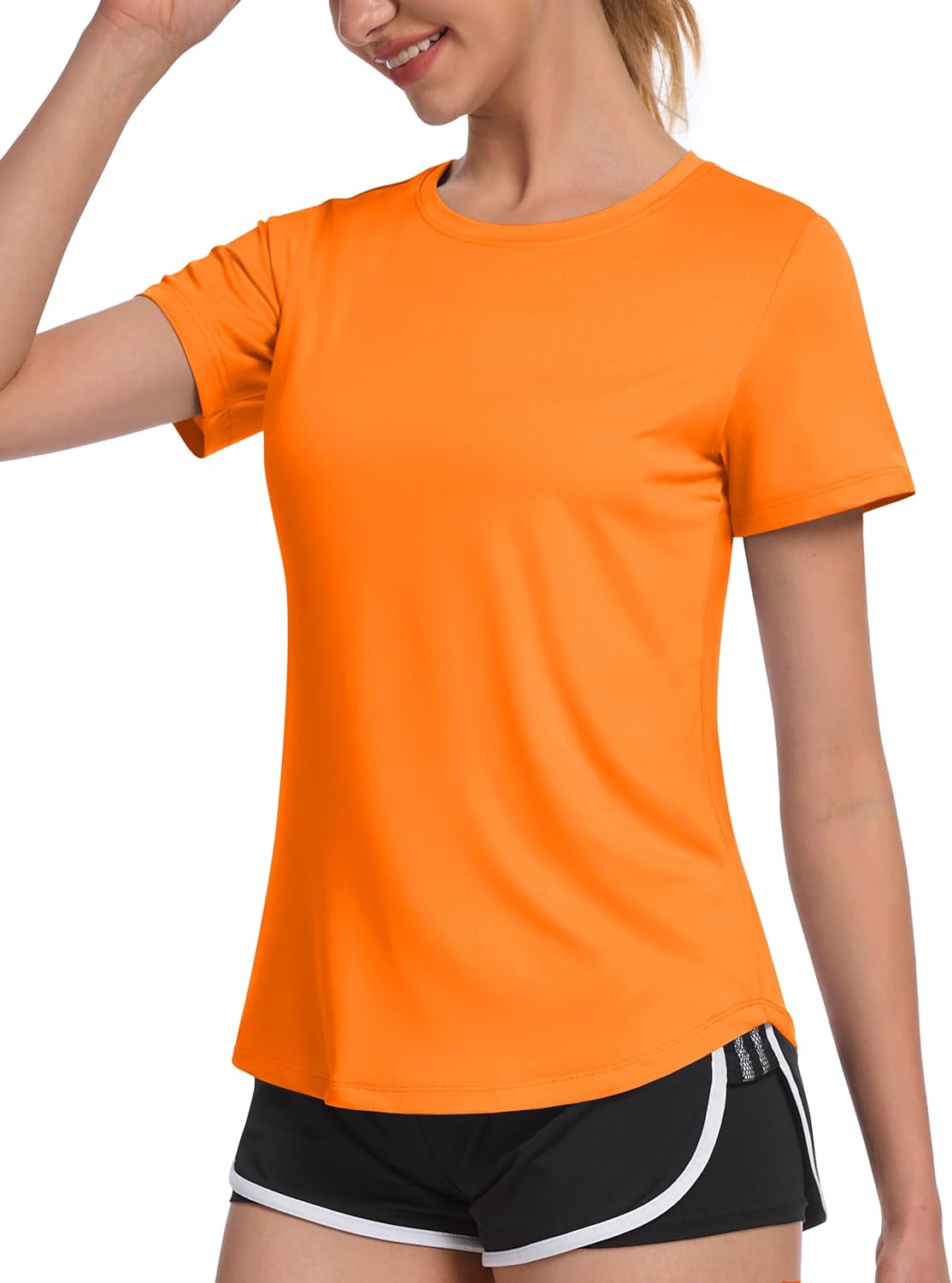 MAGCOMSEN Short Sleeve Tops for Women UPF 80+ Workout Swim Dry Fit Moisture Wicking Athletic Quick Dry T-Shirts Orange M