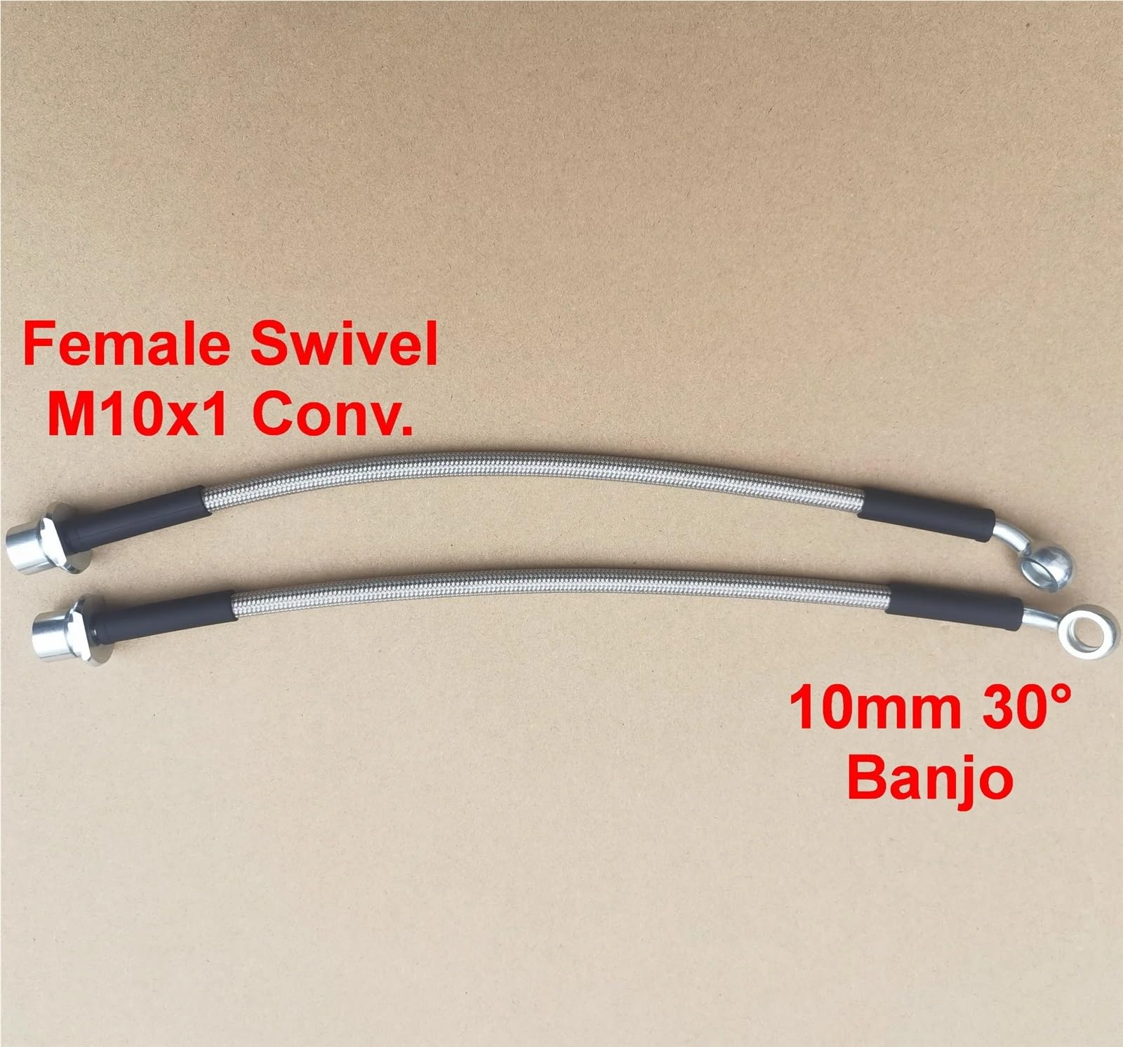 rura hamulcowa 1 para 30 stopni 10mm Banjo i żeńskie M10x1 Conv Swivel ze stali nierdzewnej w oplocie hydraulicznym-wąż hamulcowy(Overall L 350MM)