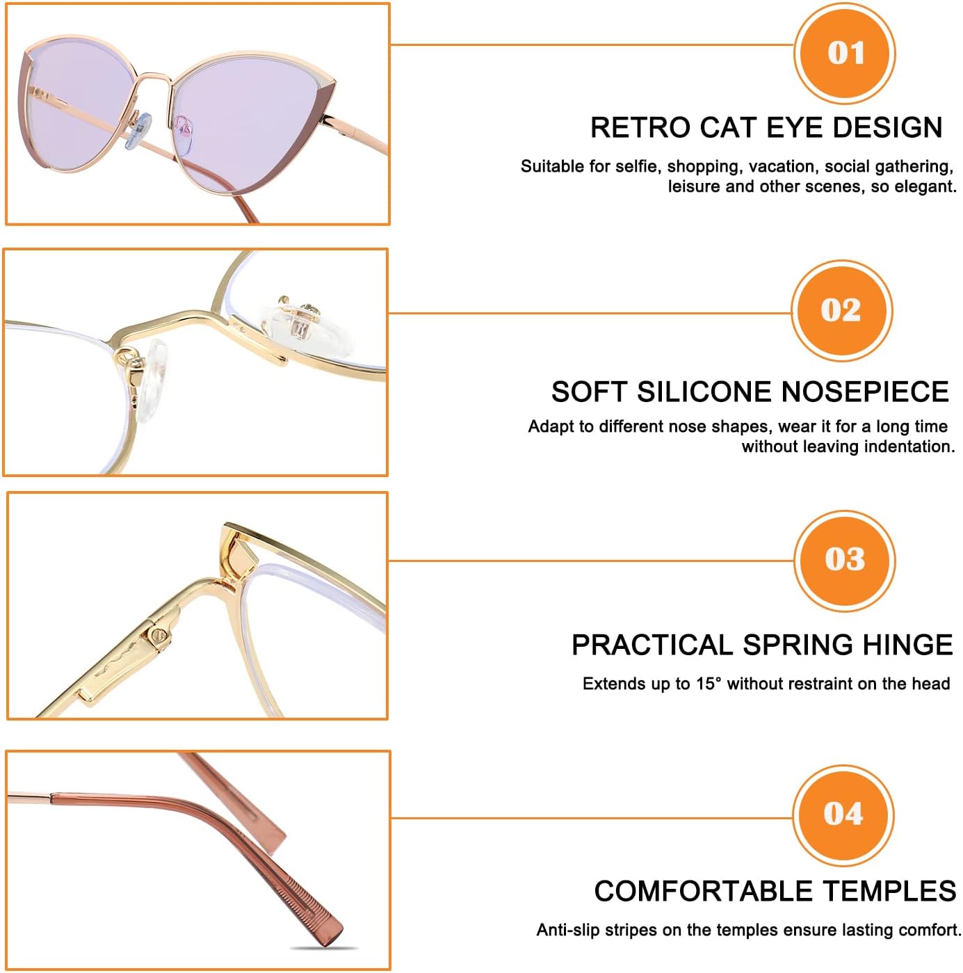 HJSTES Blue Light Blocking Glasses Women Trendy Cat Eye Metal Frame Computer Reading Eyewear(Rose Gold) image 5 of 7 B0B51KF8YN