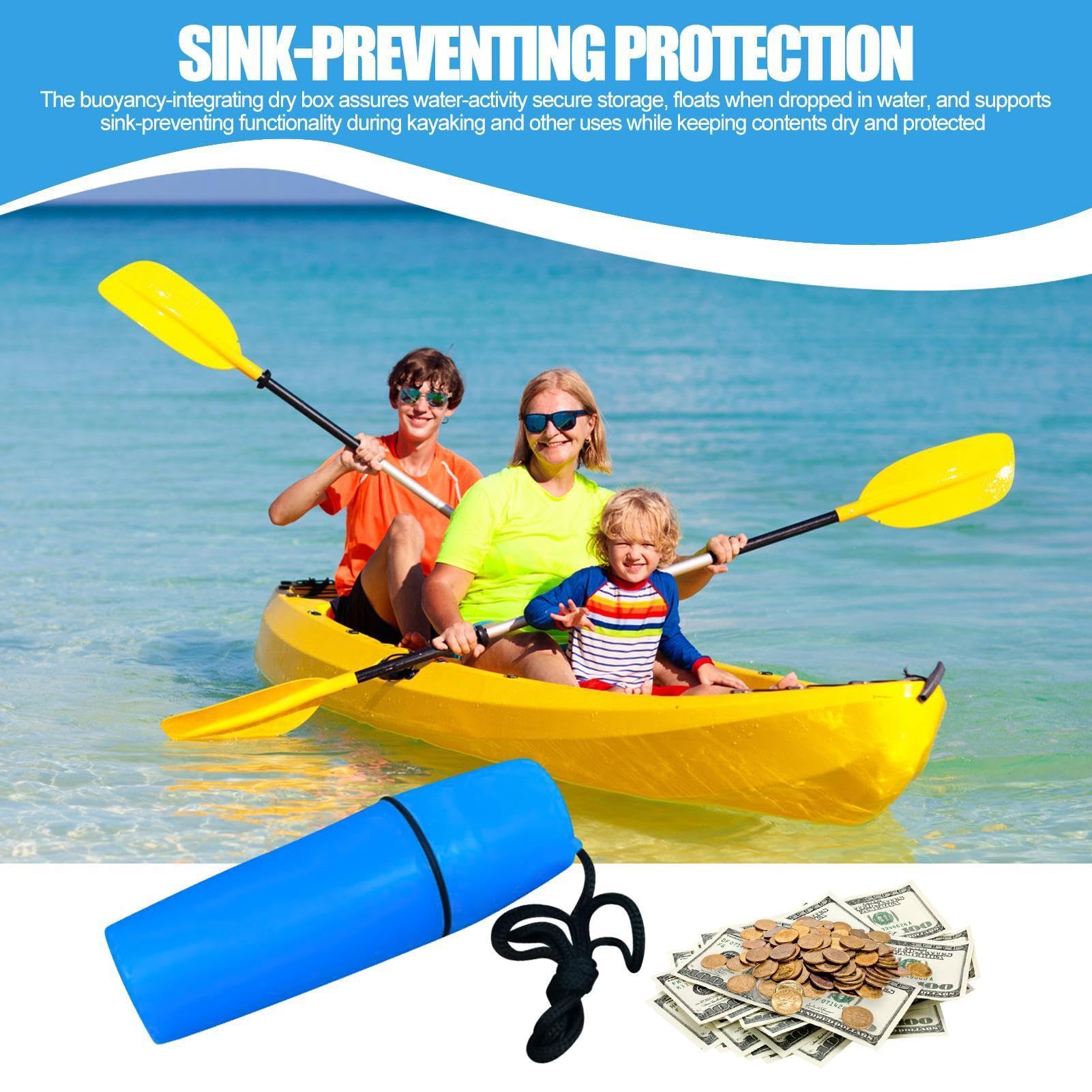 Dry Box für Kajak, schwimmend, wasserdicht, für Kajak, Boot, Aufbewahrung, Flaschenhalter, für Bargeld, Sonnenbrille, Ohrringe, Werkzeug, Stifte, Outdoor, Schnorcheln, Angeln, Schwimmen, Rafting