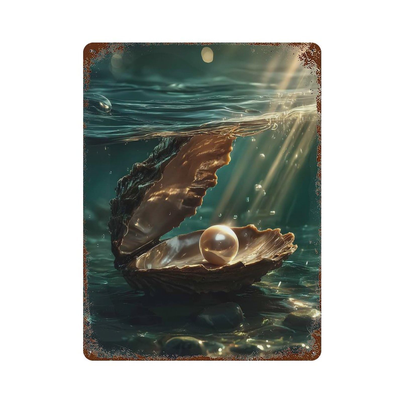 Oyster with Pearl Underwater Retro Metal Sign 15.7"x11.8", Vintage Wall Decor for Bistro, Counter And Cafe Decor