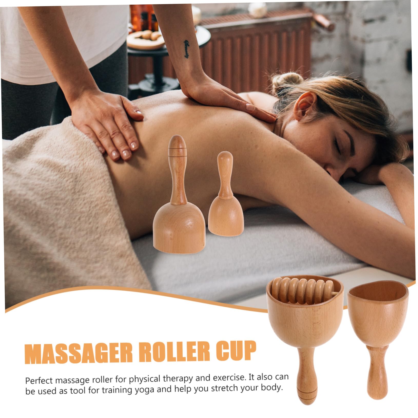 VALICLUD Rodillos de Masaje de Madera 2 Piezas Taza de Masajeador Manual Pequeño Antideslizante para Espalda y Músculos Uso Casero Gimnasio y Viaje Cuidado Corporal Relajación Profunda