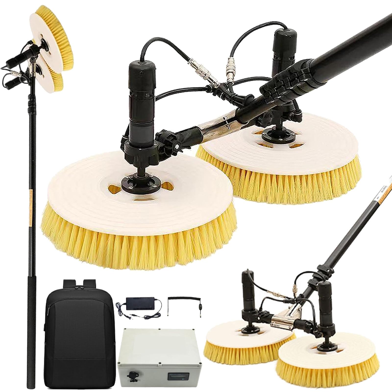 IUokLU Solar Panel Cleaning Tool with Dual Head Automatic Brush, Roof Water Brush, Window Cleaner, and Adjustable Rod for Outdoor Cleaning(Lithium Battery 3.5M)
