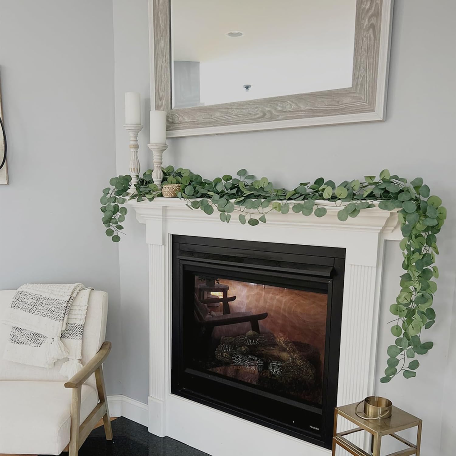 CQURE 24 Pack Eucalyptus Garland, Artificial Greenery Garland Faux Eucalyptus Leaves Table Vines for Wedding Backdrop Fireplace Arch Door Wall Room Decor（168FT） - Image 9