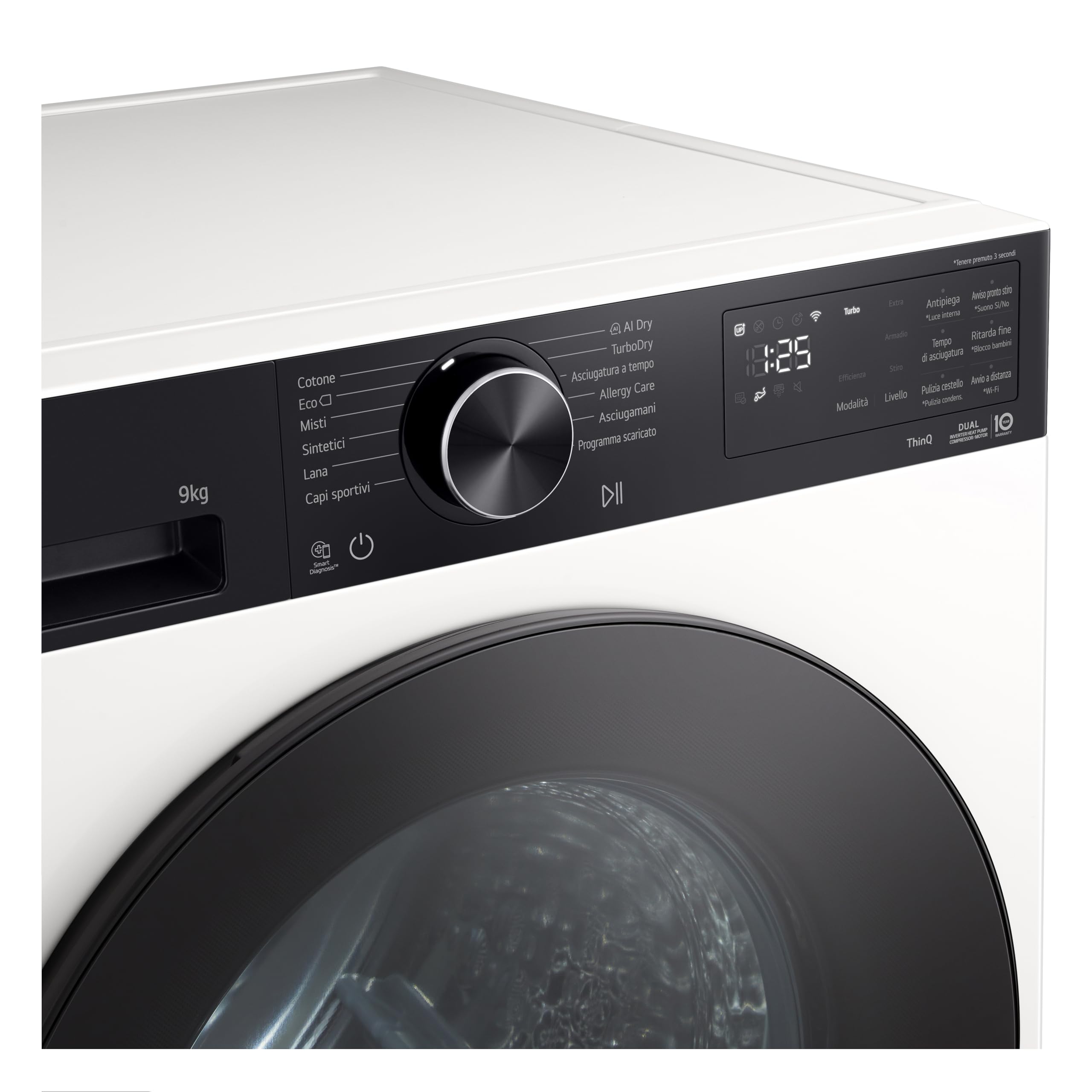 LG RNX5009NWWB Asciugatrice 9Kg Pompa di Calore DUAL Inverter, Classe B, Asciugatura AI Dry con Intelligenza Artificiale, Wi-Fi, Serie X5, Motore Direct Drive, Allergy Care, Essence White