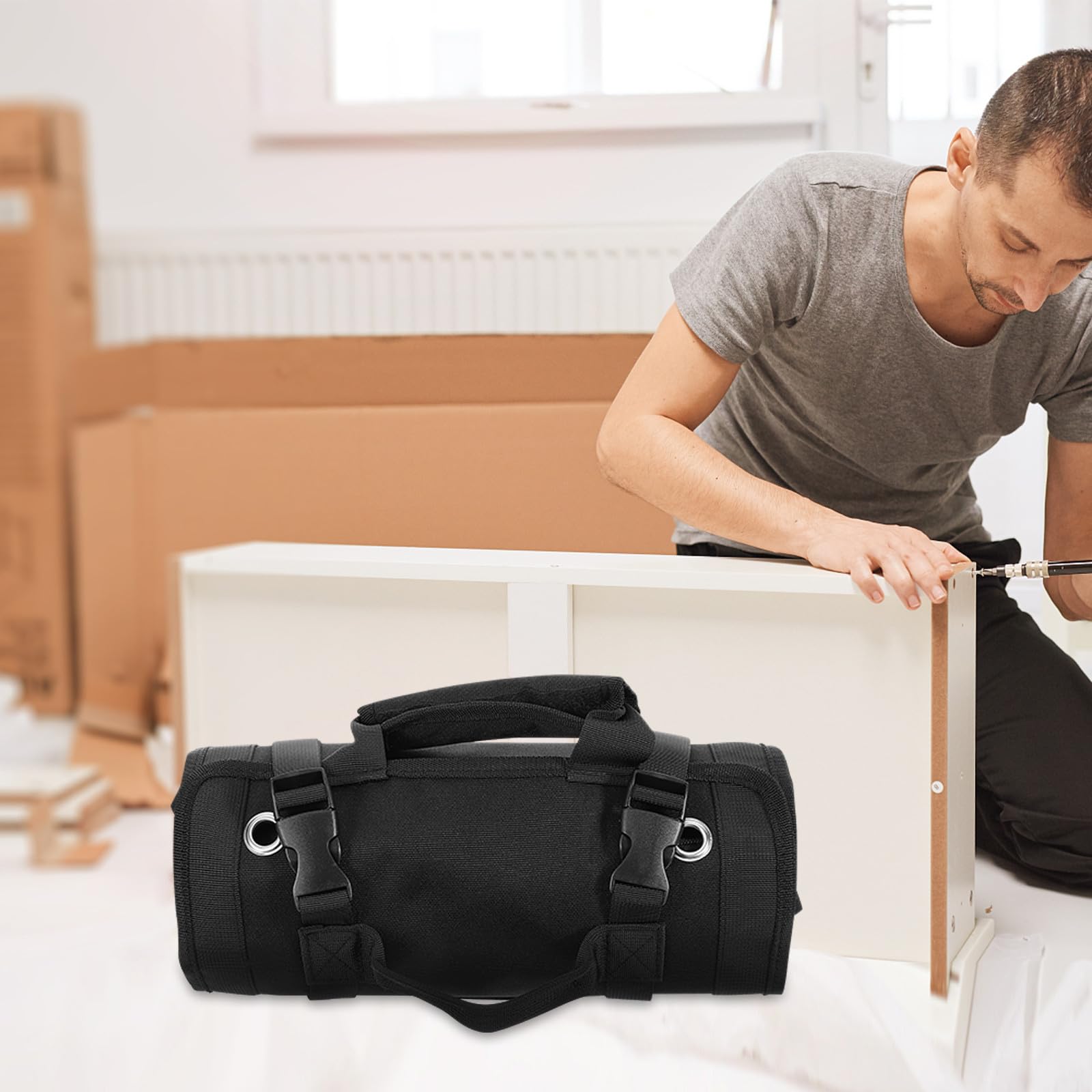 Hohopeti Borsa Portautensili Arrotolabile Oxford Resistente Grande Organizer per Utensili Cerniera e Maniglia per Elettricisti e Operai Borsa Porta Attrezzi per Attrezzatura Lavoro