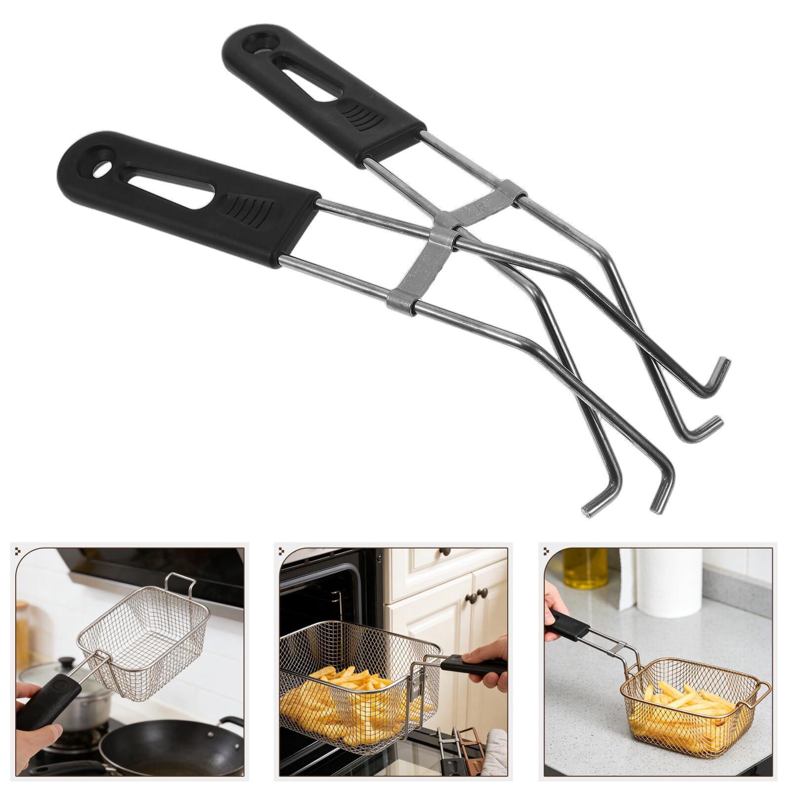 COLLBATH Mango Desmontable para Cesta de Freír 2 Piezas, Agarre Resistente al Calor de Acero Inoxidable, Compatible Freidoras al Aire Libre y Parrillas, Accesorio para Cocina y