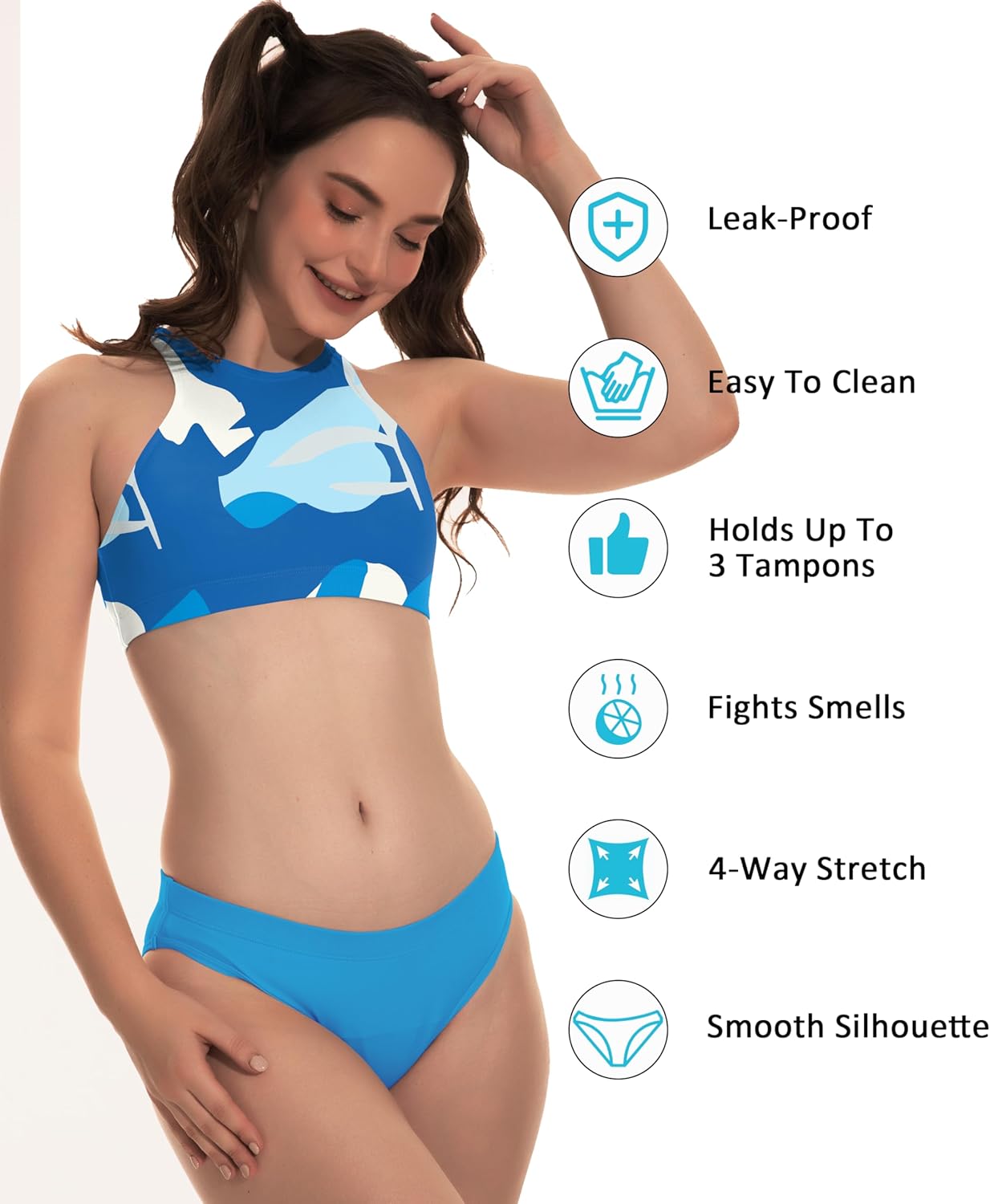Beautikini Period Swimwear Two Piece Sporty Swimsuit Bikini Menstrual Leakproof Bathing Suit for Teen Girls
