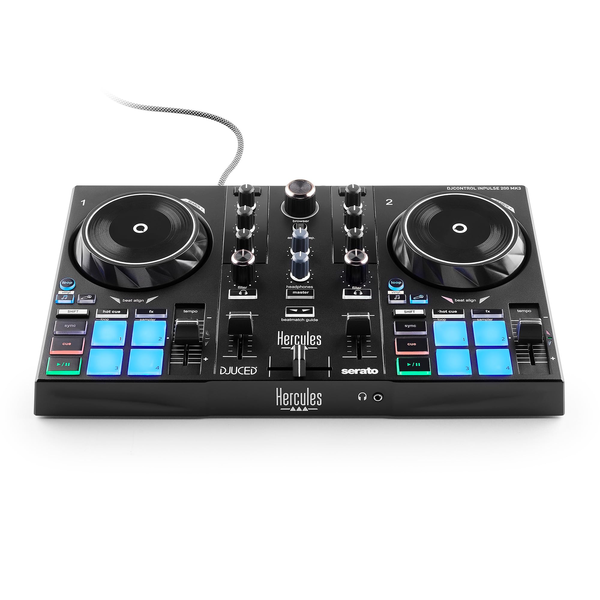 Hercules DJControl Inpulse 200 MK3 avec Casque de Monitoring Hercules HDP DJ45 - Pack DJ Débutant - Logiciels Serato DJ Lite & DJUCED Inclus - Système DJ USB 2 Canaux