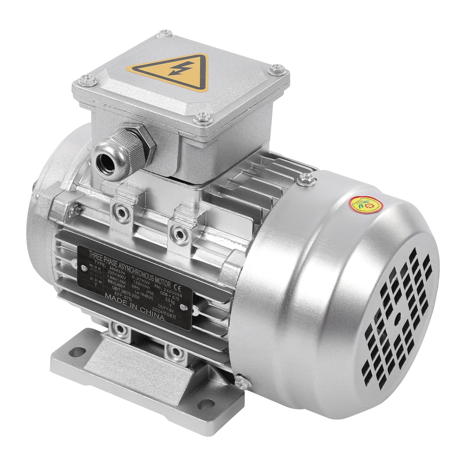 Motor Motor de vibración Motor reductor MS6334, 370W, 1330 rpm, motor asíncrono trifásico, IP55, plata, cobre, aluminio, acero, 21,1x12x16 cm