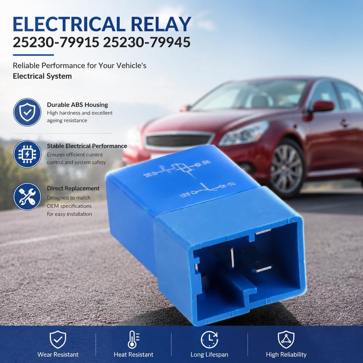 CHICIRIS Relé Eléctrico 12V | Reemplazo Para G37 | OEM 25230-79917 / 25230-79945 | Azul Blanco