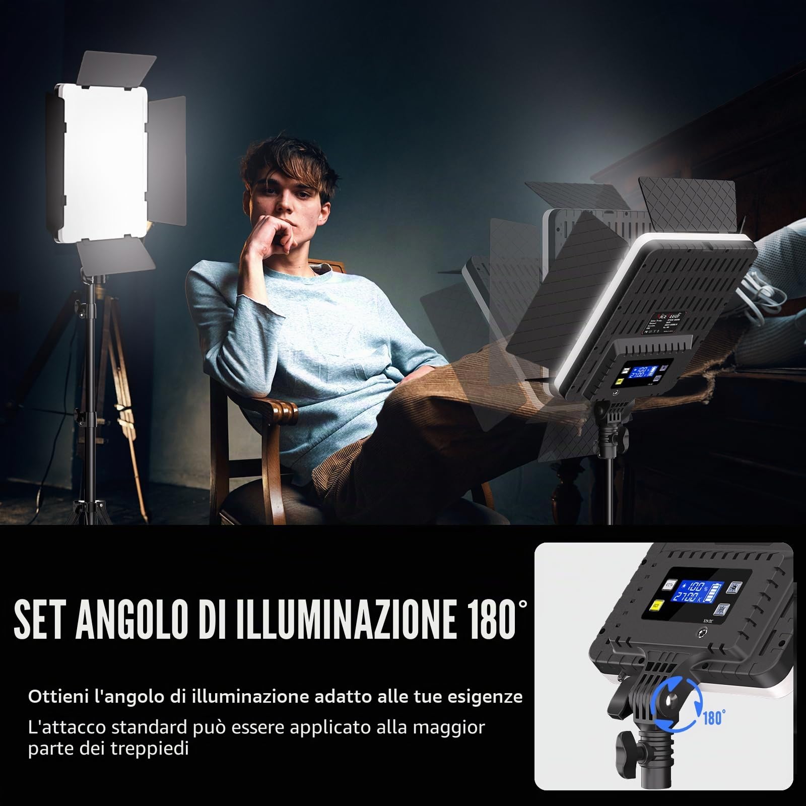 Niceveedi Illuminazione Fotografica, 2 Luci Da Studio Bicolore 2700-6500K 36W Kit Luce Video Led Dimmerabile Per Streaming Video/Giochi/Ritratti Con Camera, Luci Cri 95+ &Telecomando e 183cm Treppiede