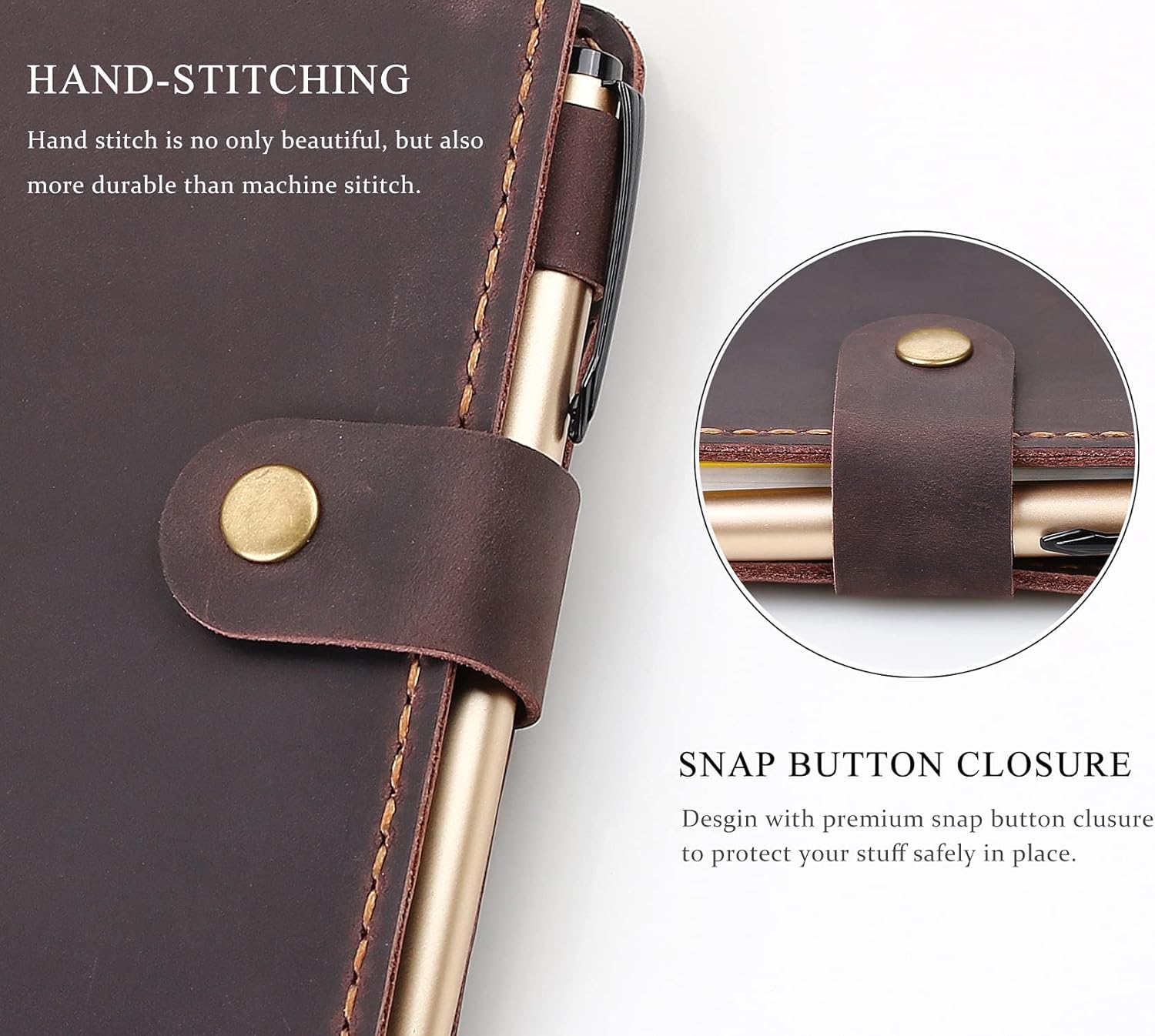 Leather Journal Cover for 3.5"x5.5" Hardcover Notebook, Rustic Handmade Leather Notebook Cover Compatible with Moleskine, Pocket-Sized Hardcover Notebook, Coffee