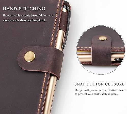 Miniatura 4 de Funda de cuero para cuaderno de tapa dura de 3.5 x 5.5 pulgadas, funda de cuero rústica hecha a mano compatible con Moleskine, cuaderno de tapa dura