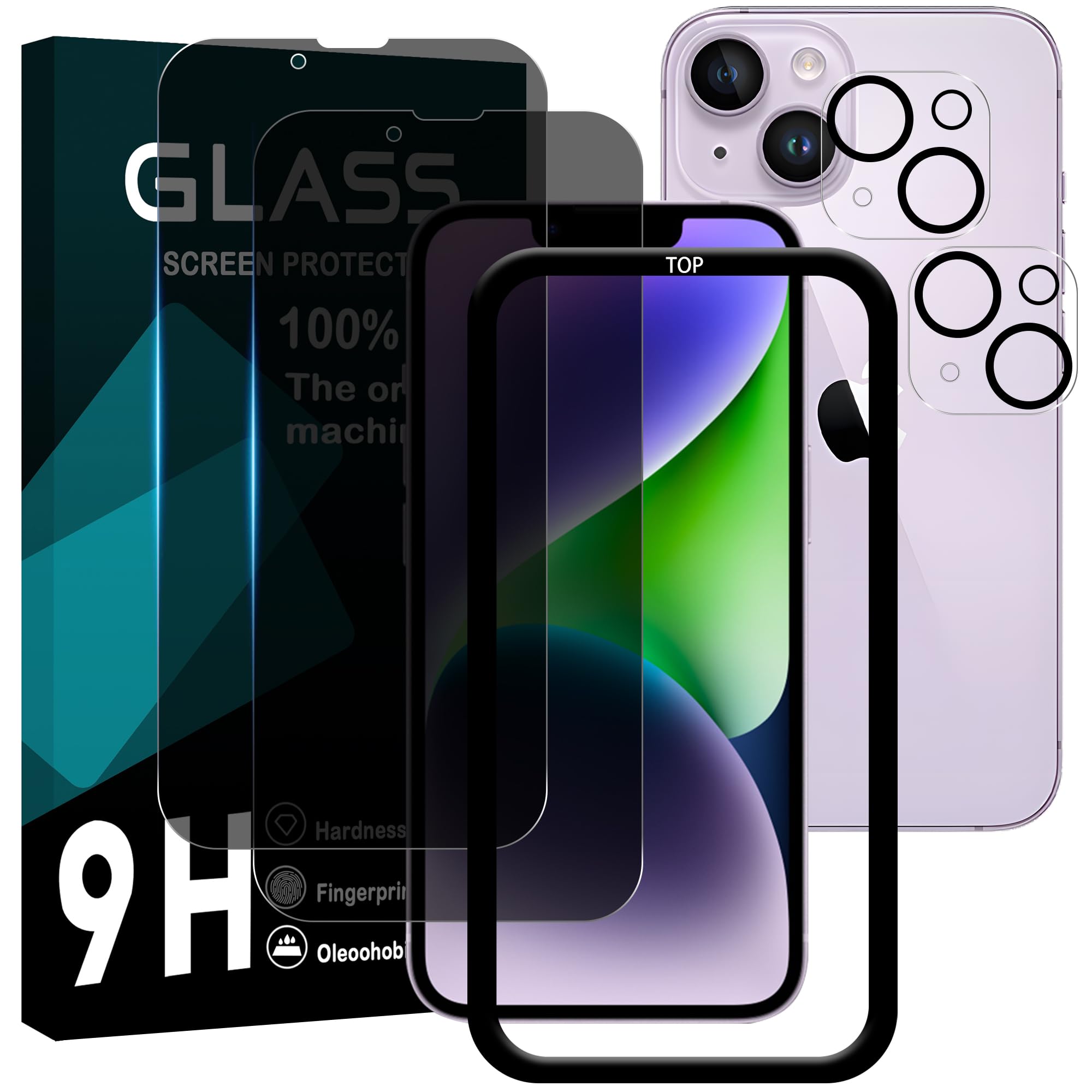 対応 iPhone 14 Plus ガラスフイルム 覗き見防止 【2+2枚セット AGC旭硝子 ガイド枠付き 】iPhone14 plus フイルム のぞき見防止 (2枚) + レンズ保護フィルム (2枚) アイホン14 plus 液晶 保護フィルム のぞき見 プライバシーフィルム 強化ガラス 【 硬度9H 飛散防止 気泡ゼロ 高感度 指紋防止 ラウンドエッジ加工 】TZ-IP14PL-FK221