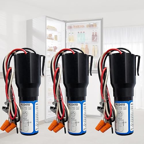 RCO410 3 en 1 Compresor Hard Start Capacitor Kit Para Refrigeradores y Congeladores 1/4-1/3 H.P. 115VAC (3pcs)