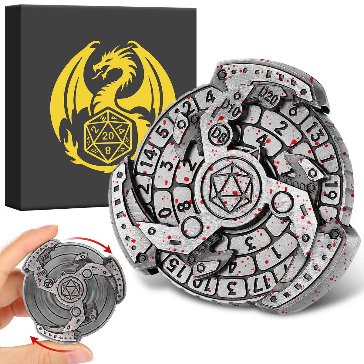 DND Wheel Dice Spiner, 7-in-1 Fingertip Gyro, DND Starter Set, 7-in-1 Metal DND Dice Set, DND Gifts with Dragon Logo Gift Box - Image 3