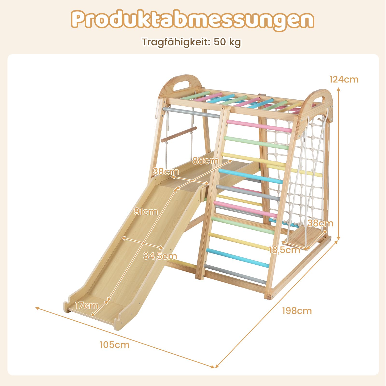 COSTWAY Klimrek voor binnen, 8-in-1 klimdriehoek & klimnet & ladder