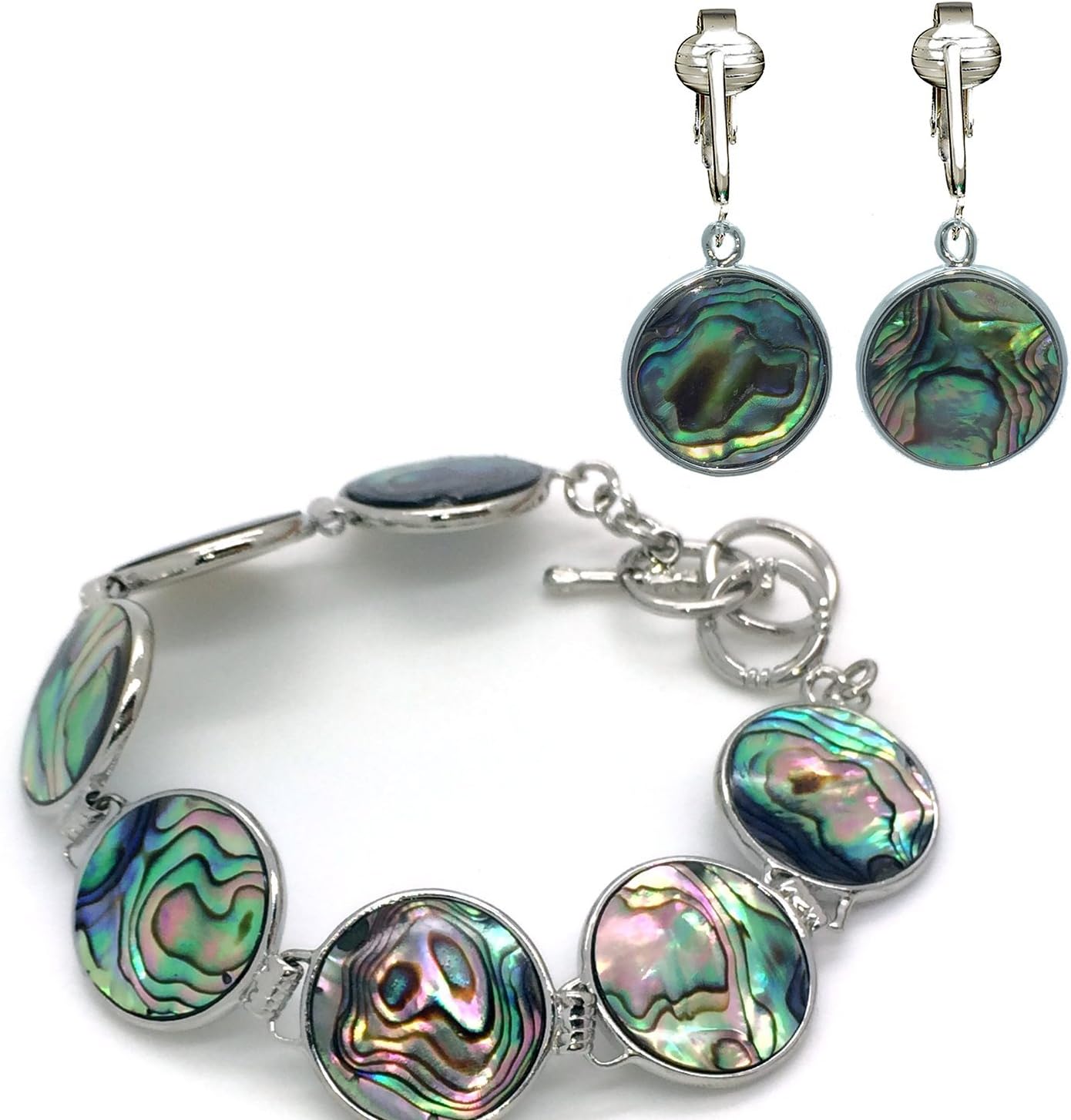 Tahitian-Style Abalone Paua Shell Clip On Earrings-Mother of Pearl Shells Authentic Ocean Romantic Shells Holiday, Authentic