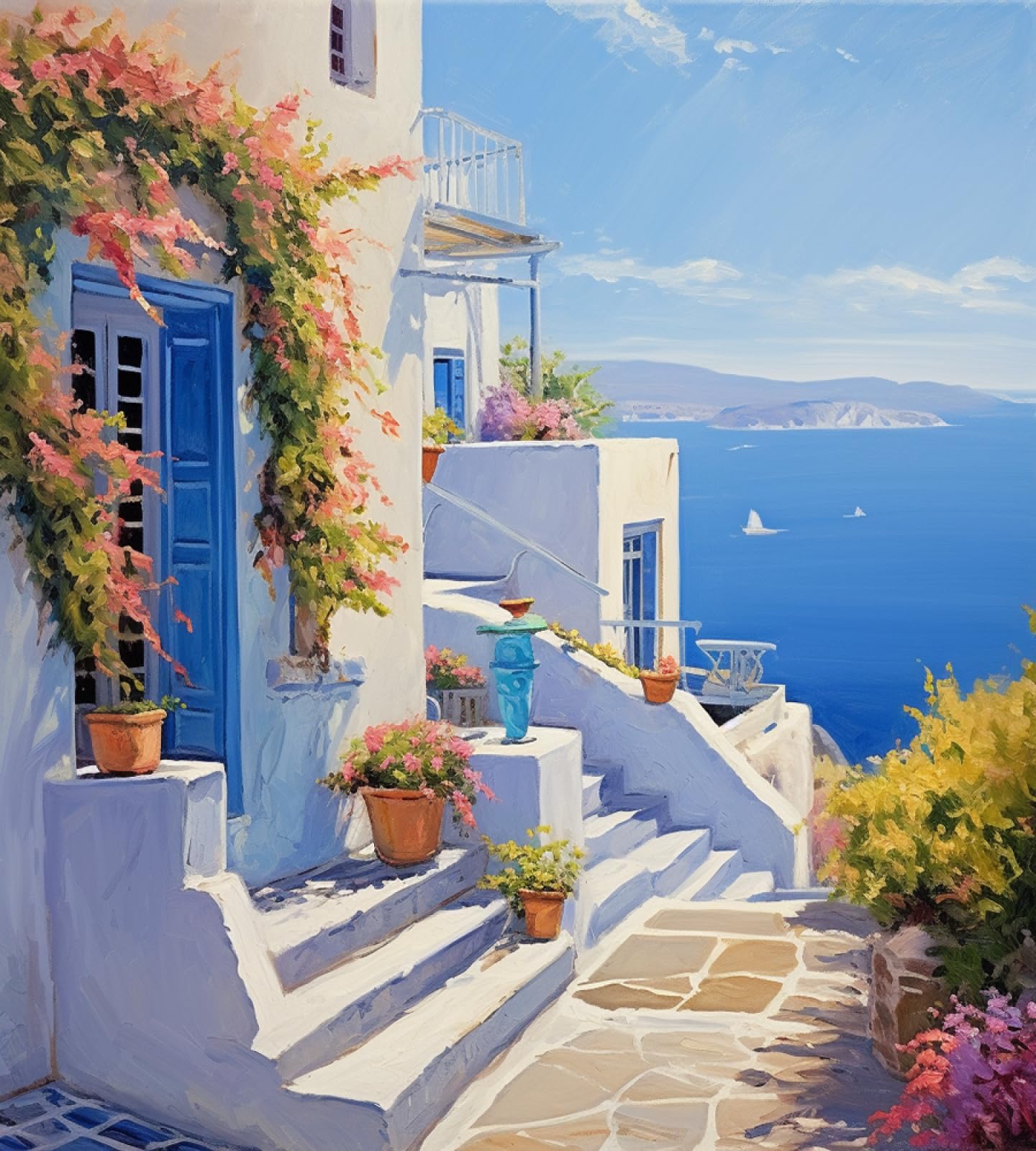 PIPISKY Paint by Numbers Canvas,Stone Path to The Beach,Digital Oil Painting Prints,Vibrant Colors and Details,40x50cm,No Frame