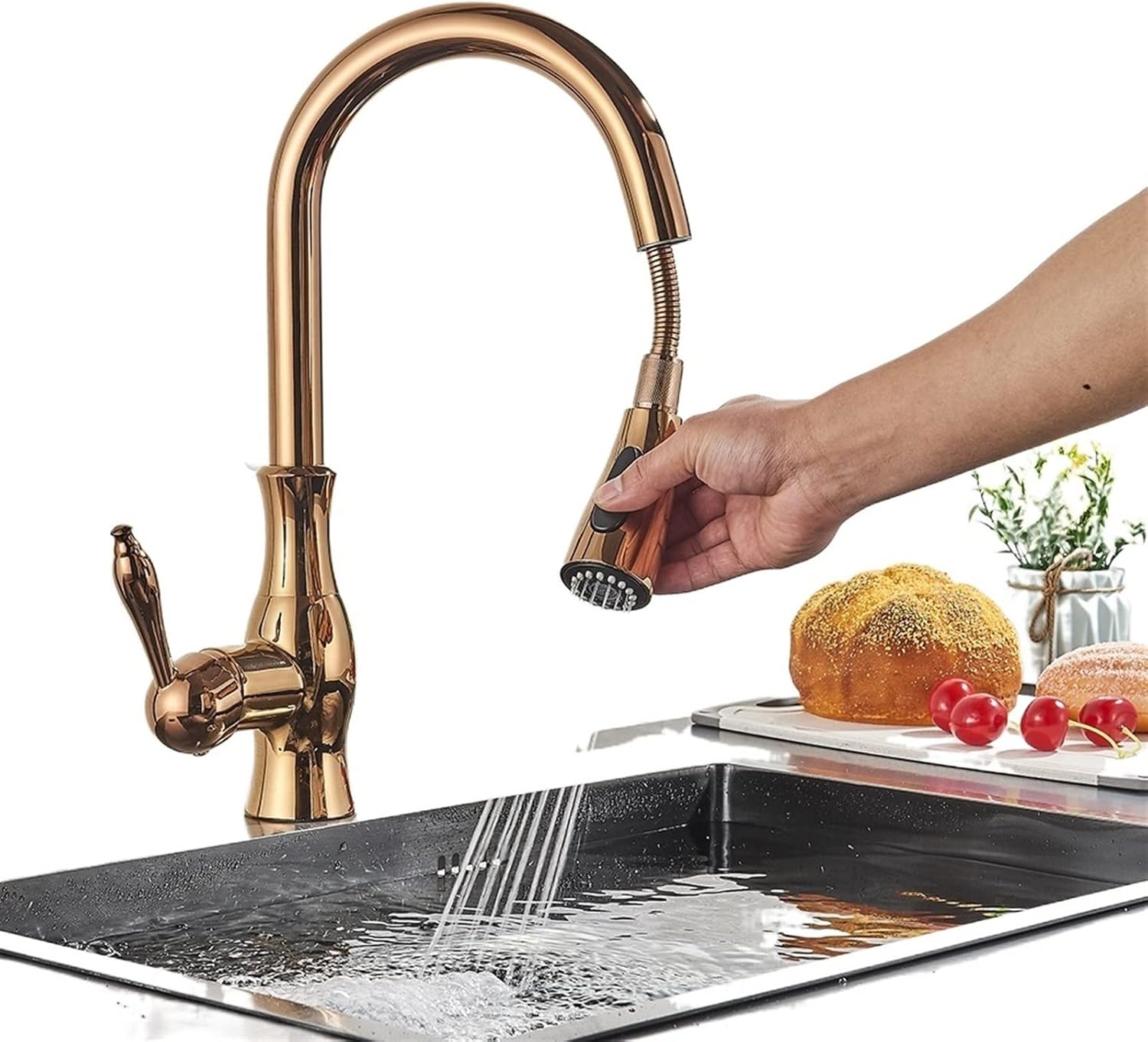 Kitchen Sink Faucet Rose Gold Pull Out Kitchen Faucet